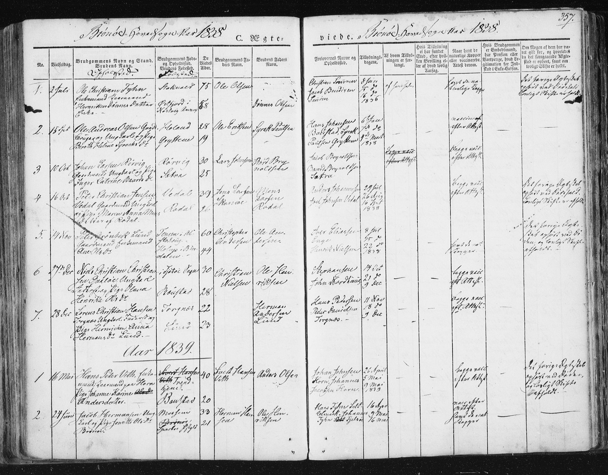 Ministerialprotokoller, klokkerbøker og fødselsregistre - Nordland, SAT/A-1459/813/L0198: Parish register (official) no. 813A08, 1834-1874, p. 357