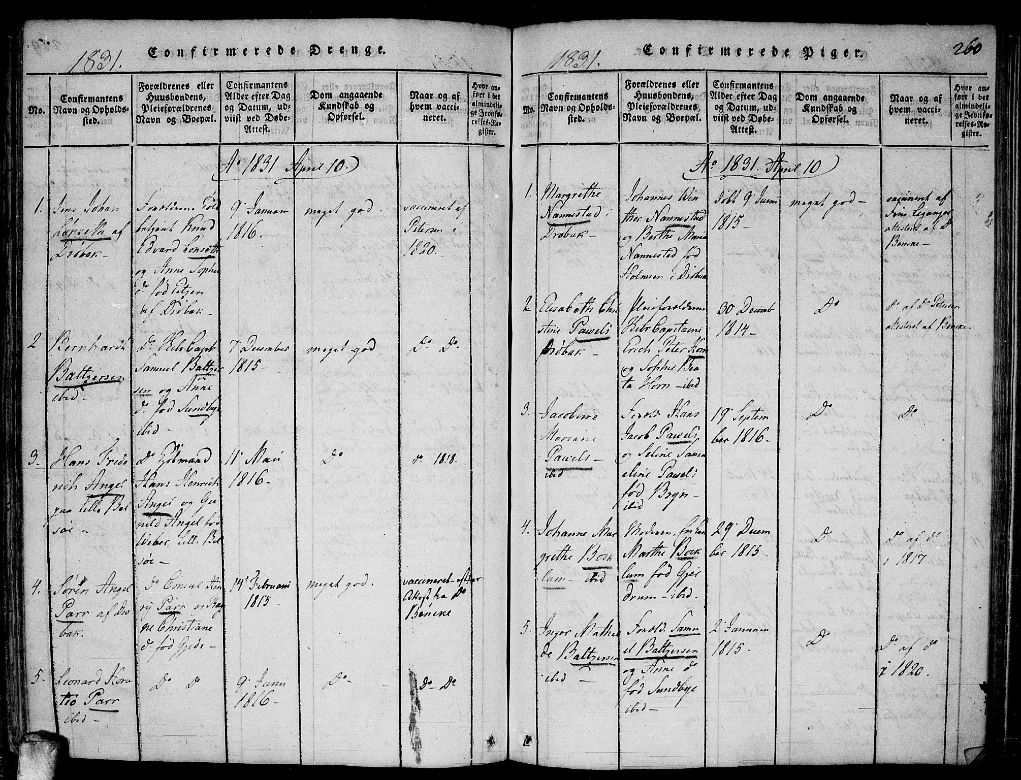 Drøbak prestekontor Kirkebøker, SAO/A-10142a/F/Fa/L0001: Parish register (official) no. I 1, 1816-1842, p. 260