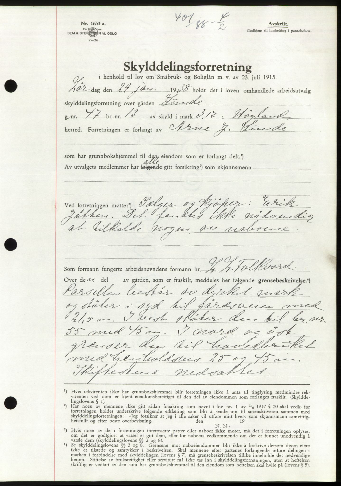 Jæren sorenskriveri, SAST/A-100310/03/G/Gba/L0070: Mortgage book, 1938-1938, Diary no: : 401/1938