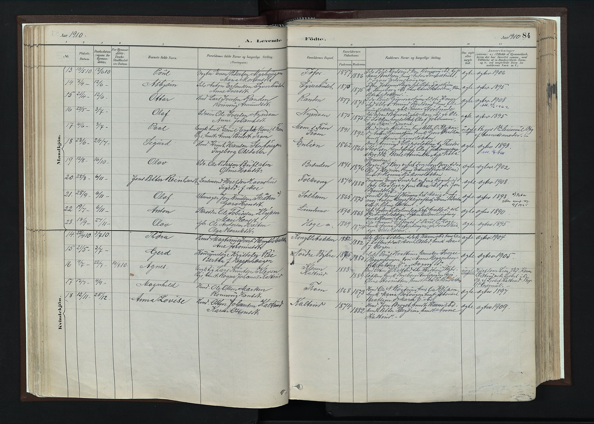 Nord-Fron prestekontor, SAH/PREST-080/H/Ha/Haa/L0004: Parish register (official) no. 4, 1884-1914, p. 84