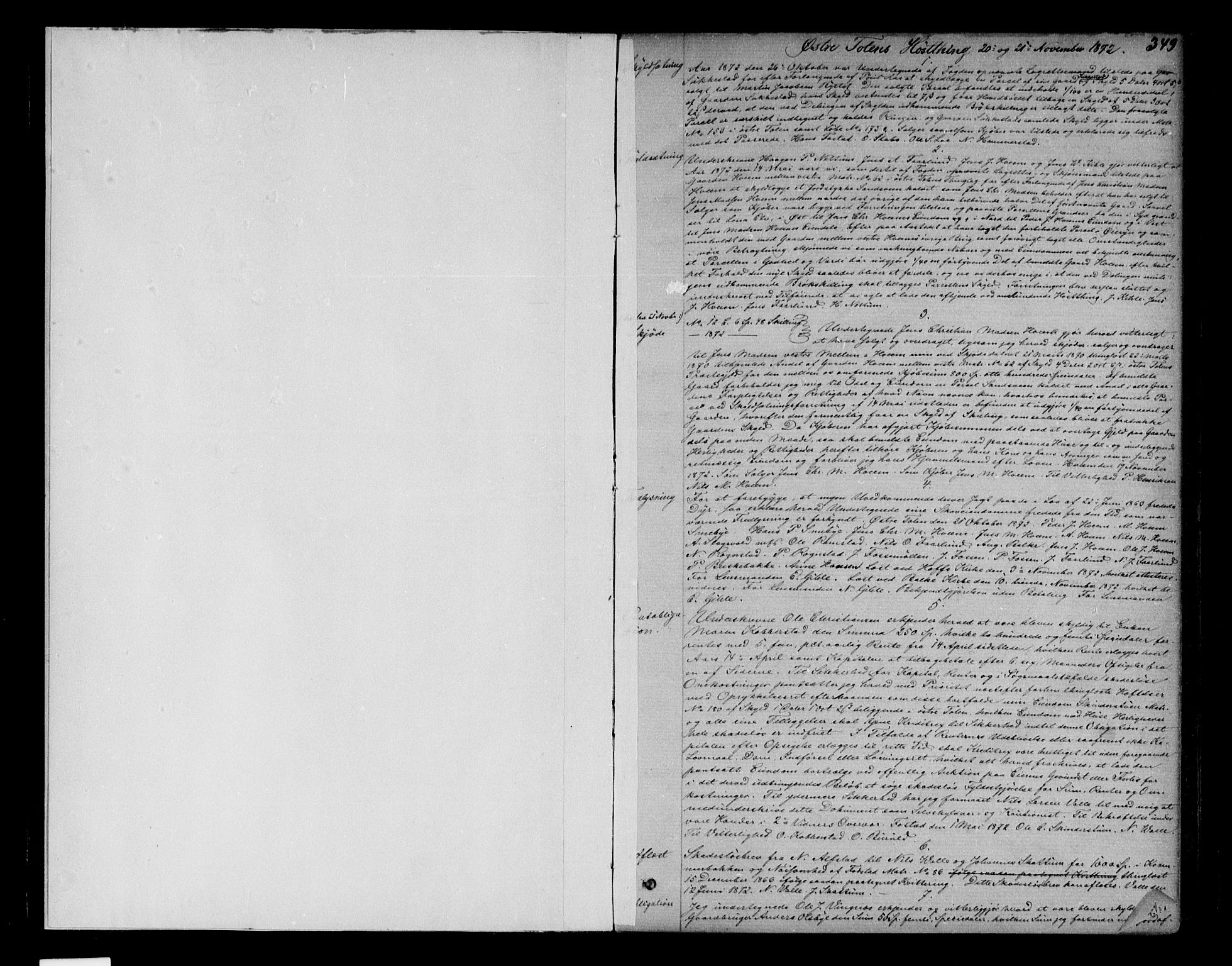 Toten tingrett, AV/SAH-TING-006/H/Hb/Hba/L0012b: Mortgage book no. 12b, 1872-1877, p. 349