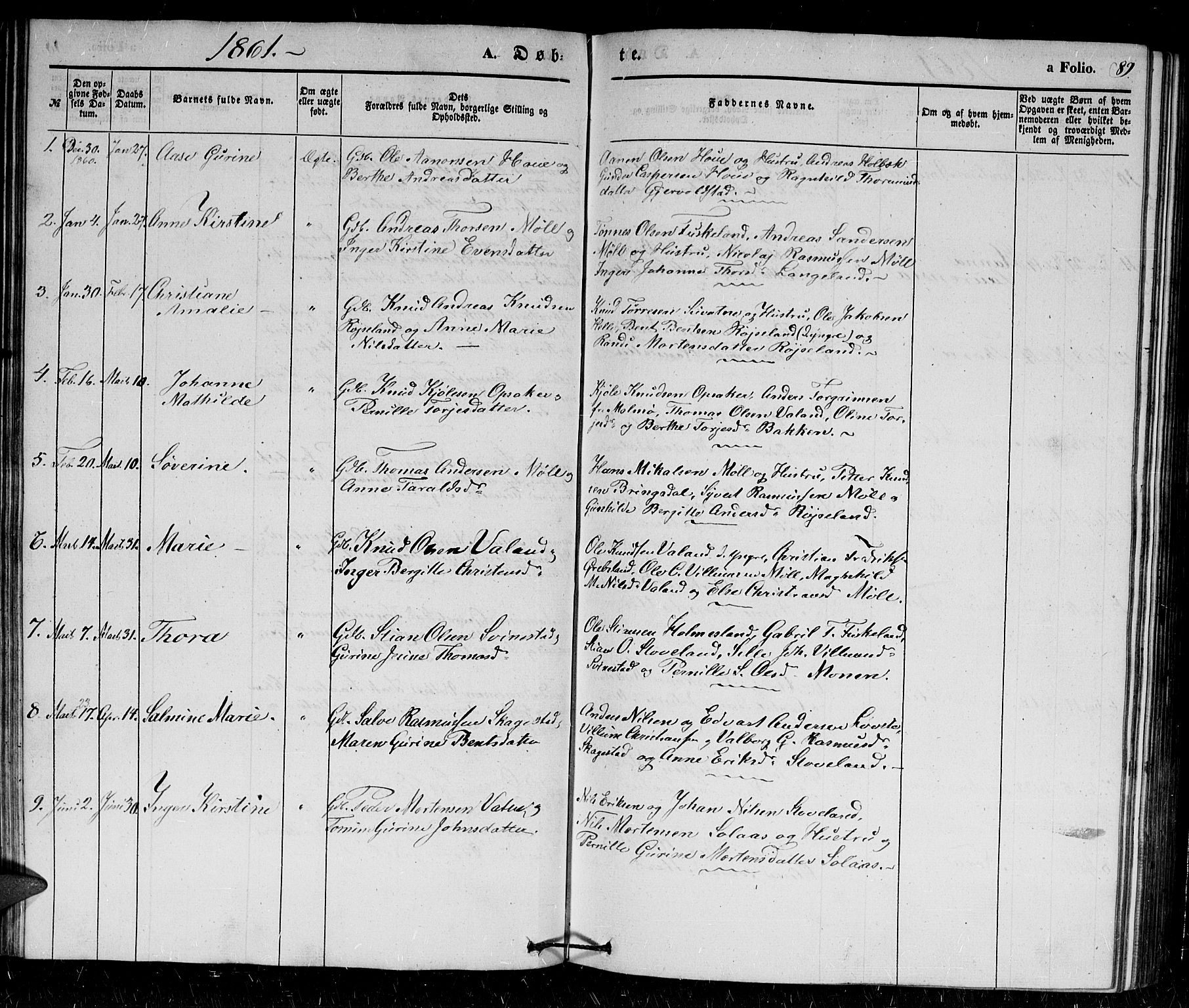 Holum sokneprestkontor, SAK/1111-0022/F/Fb/Fba/L0003: Parish register (copy) no. B 3, 1850-1866, p. 89
