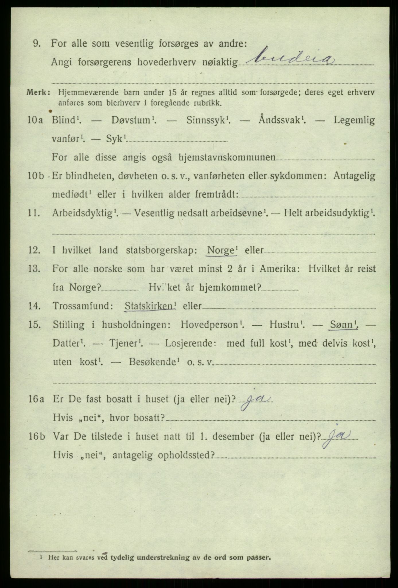 SAB, 1920 census for Granvin, 1920, p. 2509