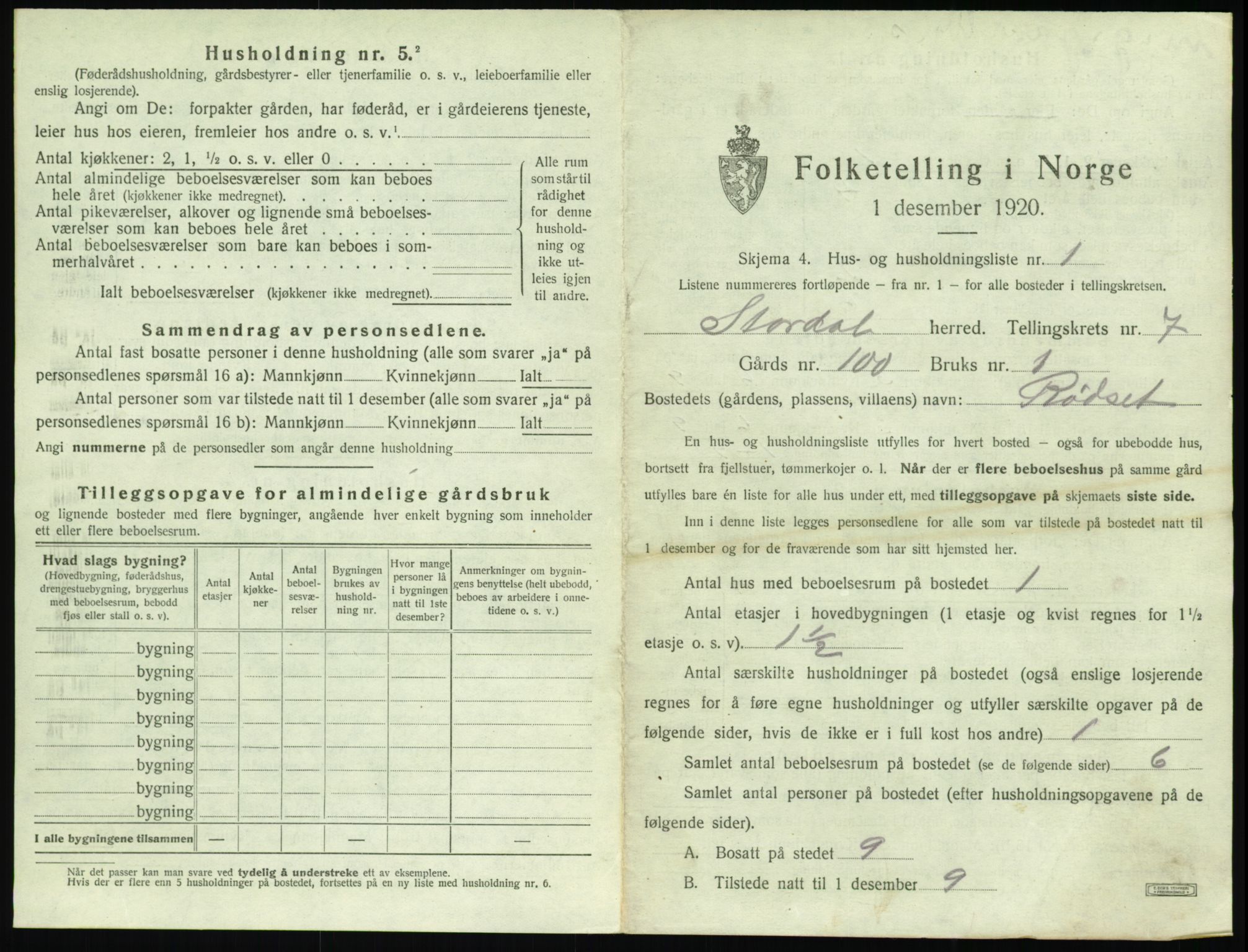 SAT, 1920 census for Stordal, 1920, p. 328