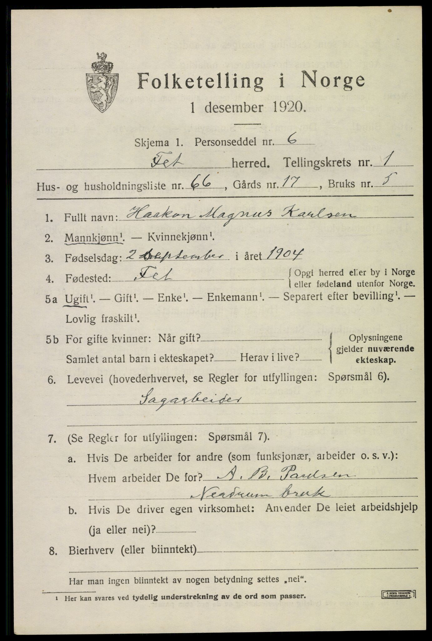 SAO, 1920 census for Fet, 1920, p. 2682