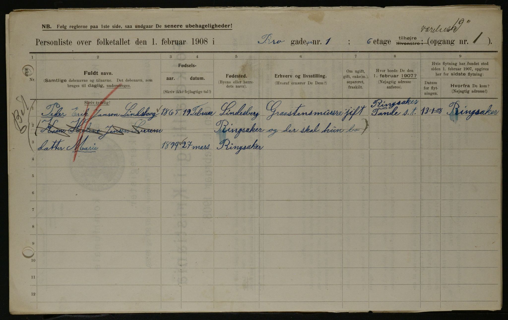 OBA, Municipal Census 1908 for Kristiania, 1908, p. 9215