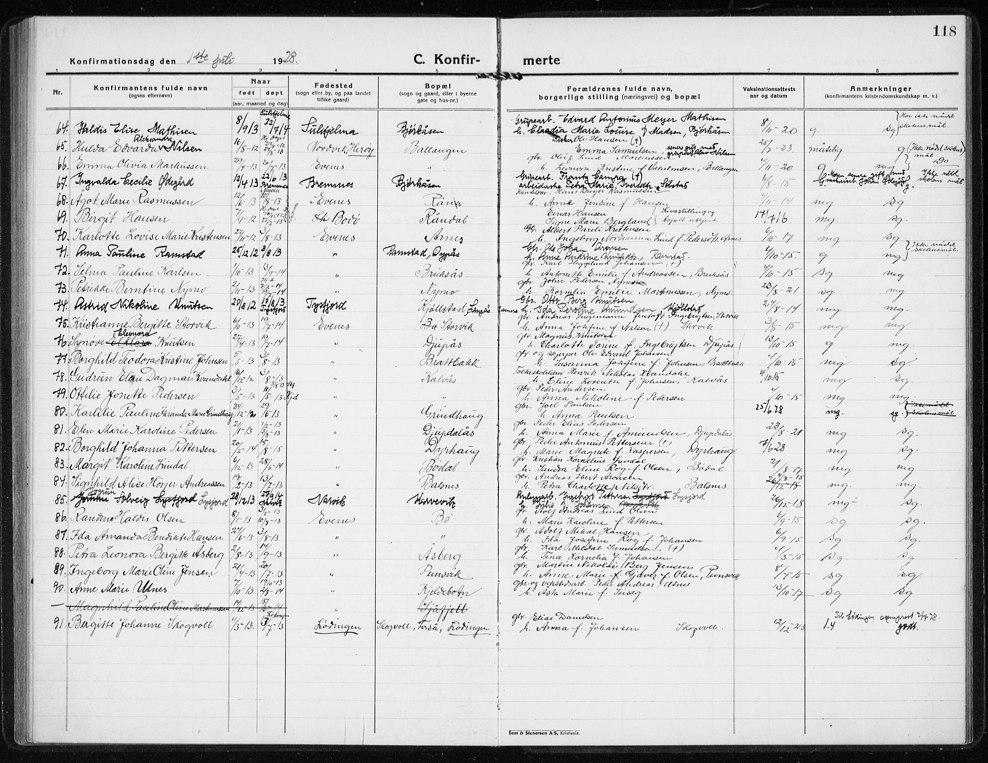 Ministerialprotokoller, klokkerbøker og fødselsregistre - Nordland, AV/SAT-A-1459/869/L0975: Parish register (copy) no. 869C01, 1923-1939, p. 118