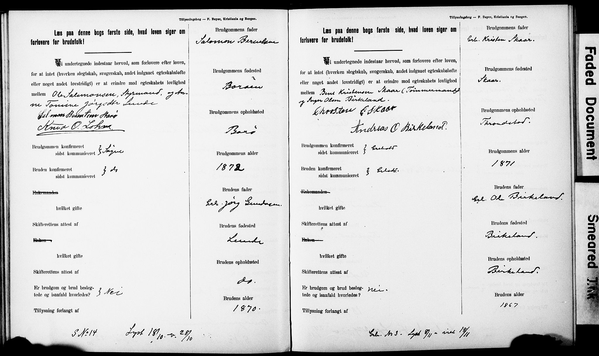 Ullensaker prestekontor Kirkebøker, AV/SAO-A-10236a/H/Ha/L0001: Banns register no. 1, 1892-1910