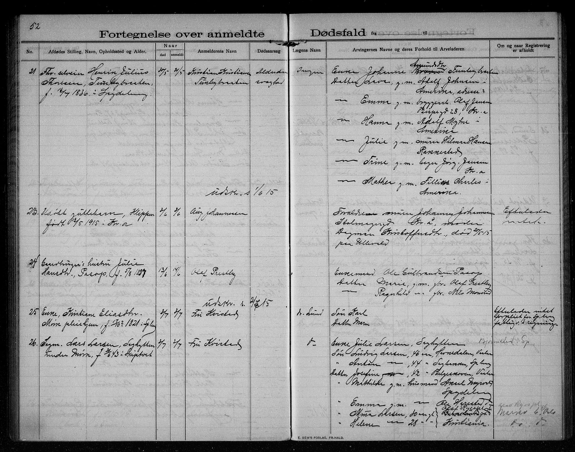 Spydeberg lensmannsarkiv, SAO/A-10635/H/Ha/L0003: Dødsfallsprotokoll, 1908-1922, p. 52