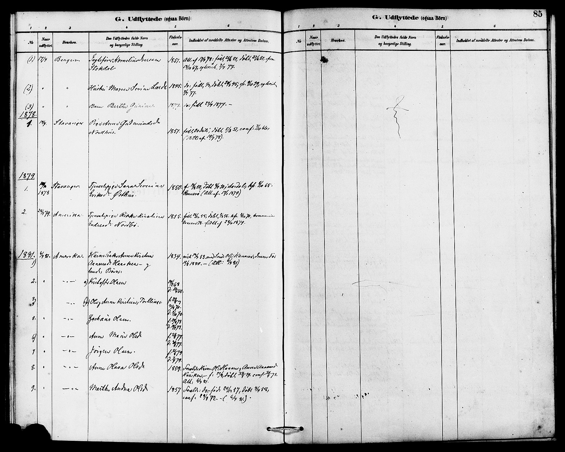 Rennesøy sokneprestkontor, SAST/A -101827/H/Ha/Haa/L0007: Parish register (official) no. A 7, 1878-1884, p. 85