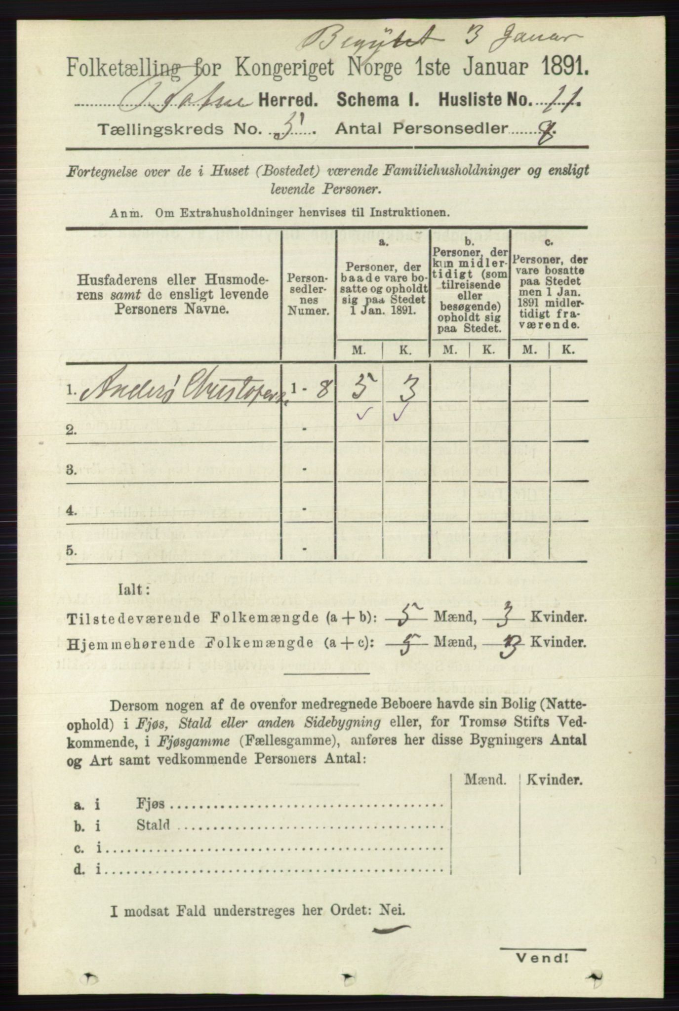 RA, 1891 census for 0715 Botne, 1891, p. 1909