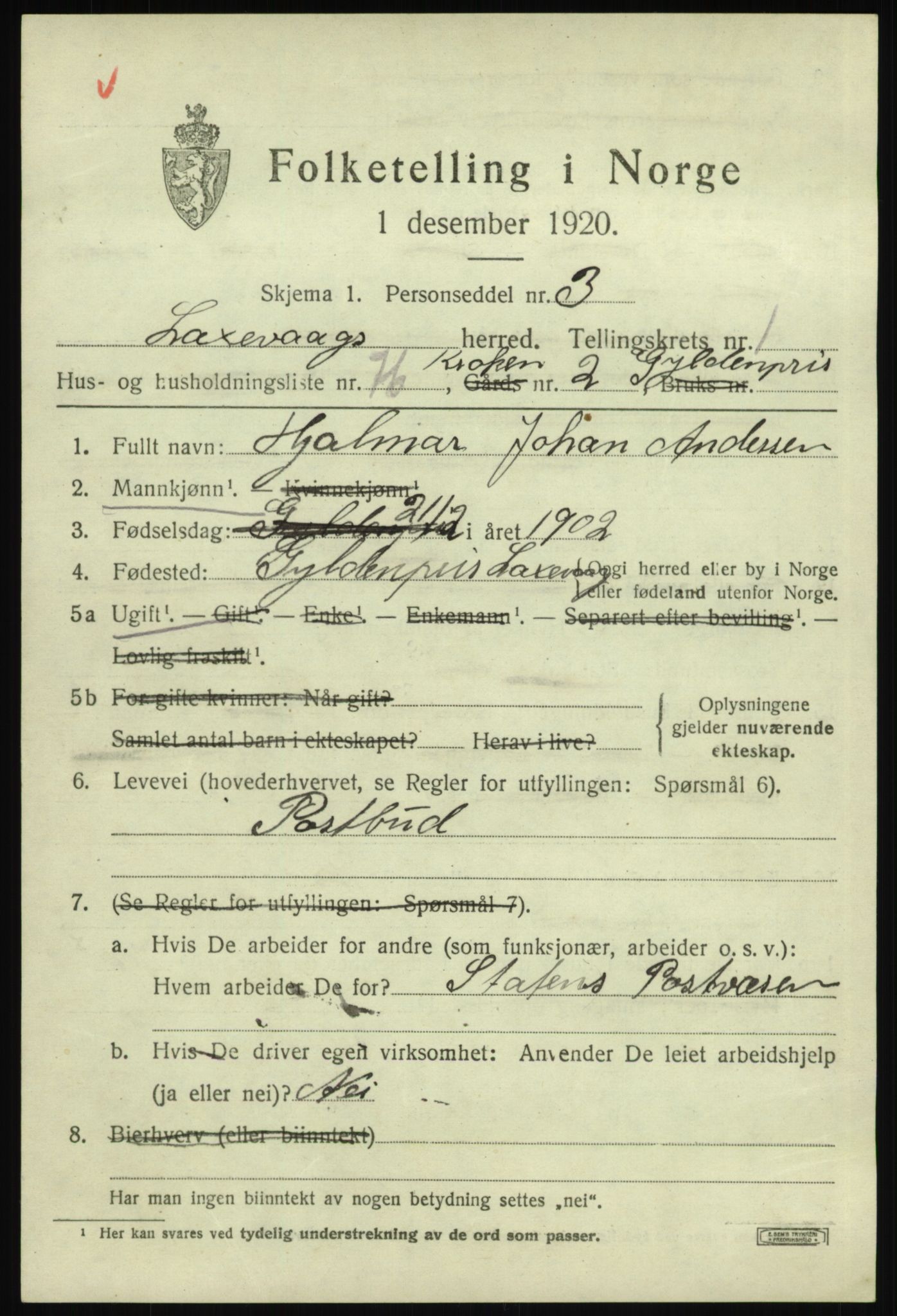 SAB, 1920 census for Laksevåg, 1920, p. 5224