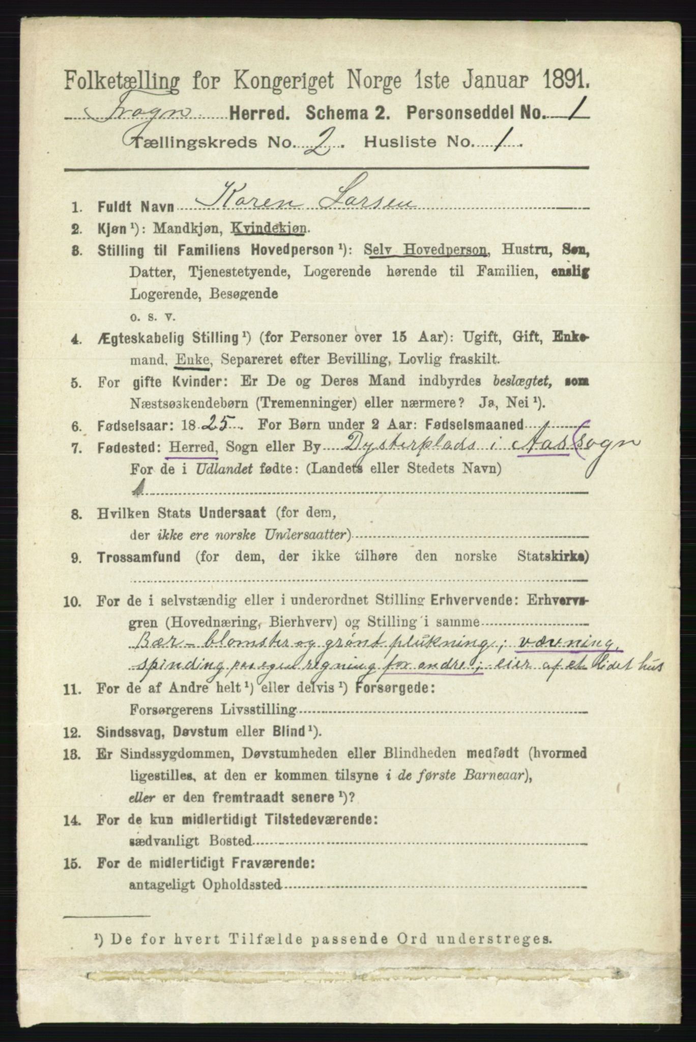 RA, 1891 census for 0215 Frogn, 1891, p. 1269