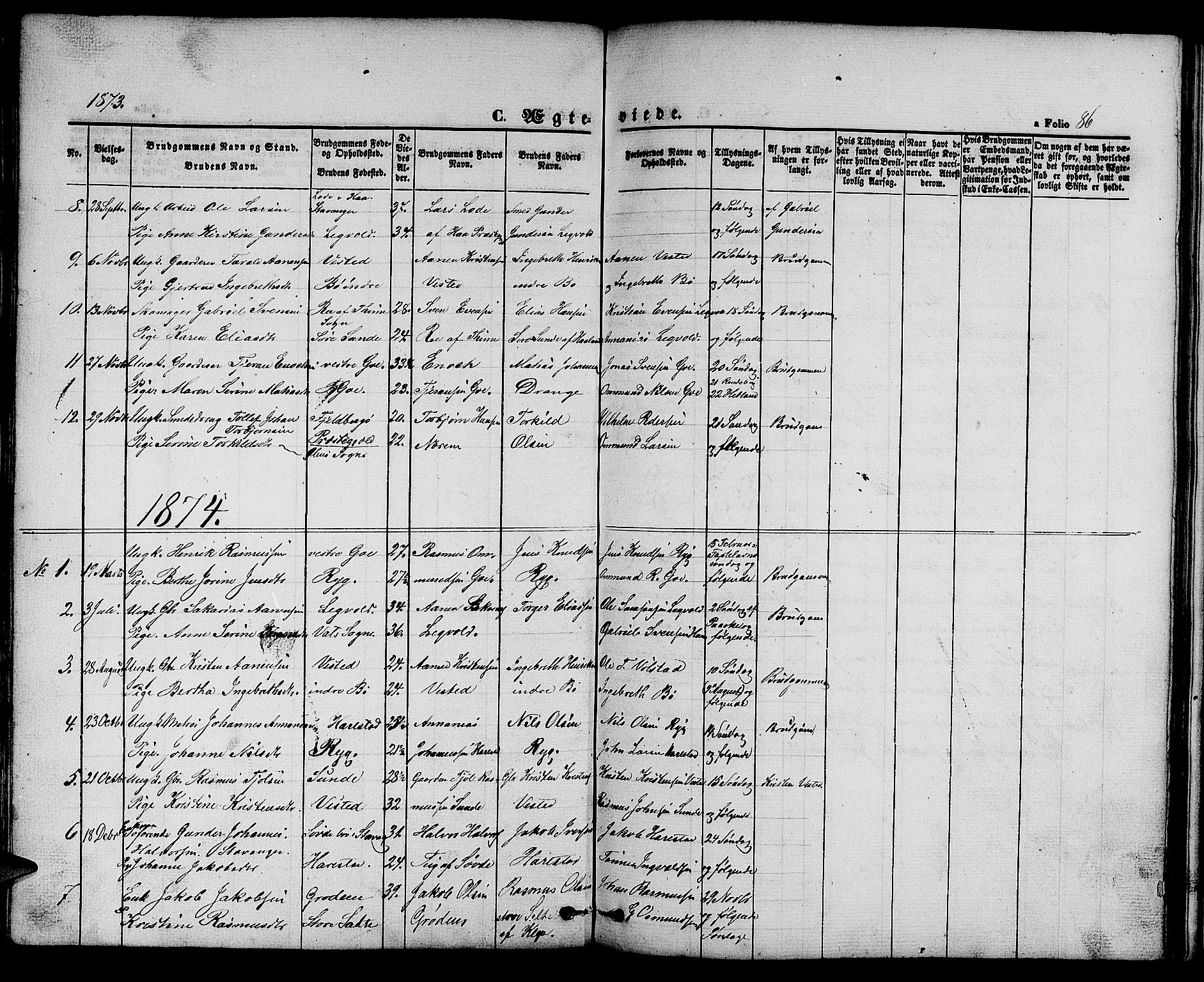 Hetland sokneprestkontor, AV/SAST-A-101826/30/30BB/L0002: Parish register (copy) no. B 2, 1856-1891, p. 86