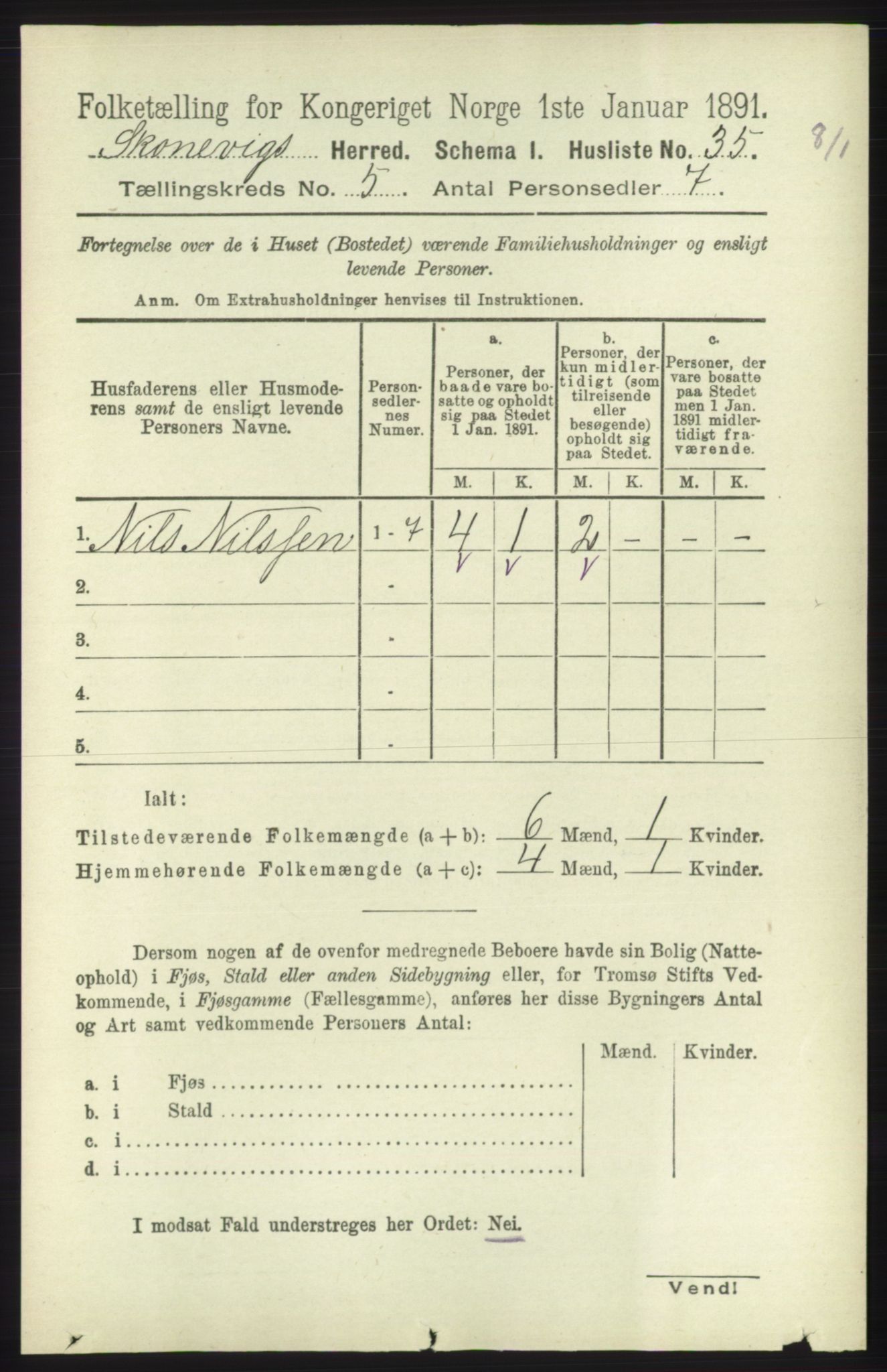 RA, 1891 census for 1212 Skånevik, 1891, p. 1255