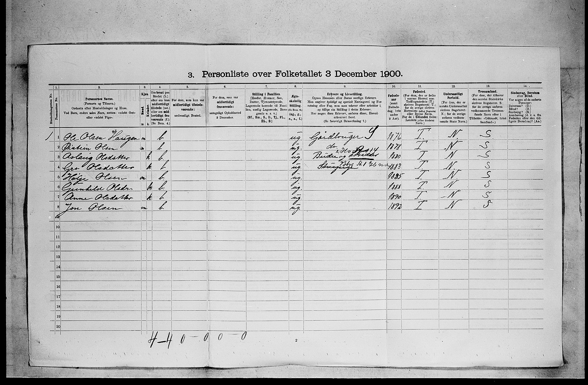 SAKO, 1900 census for Tinn, 1900, p. 64