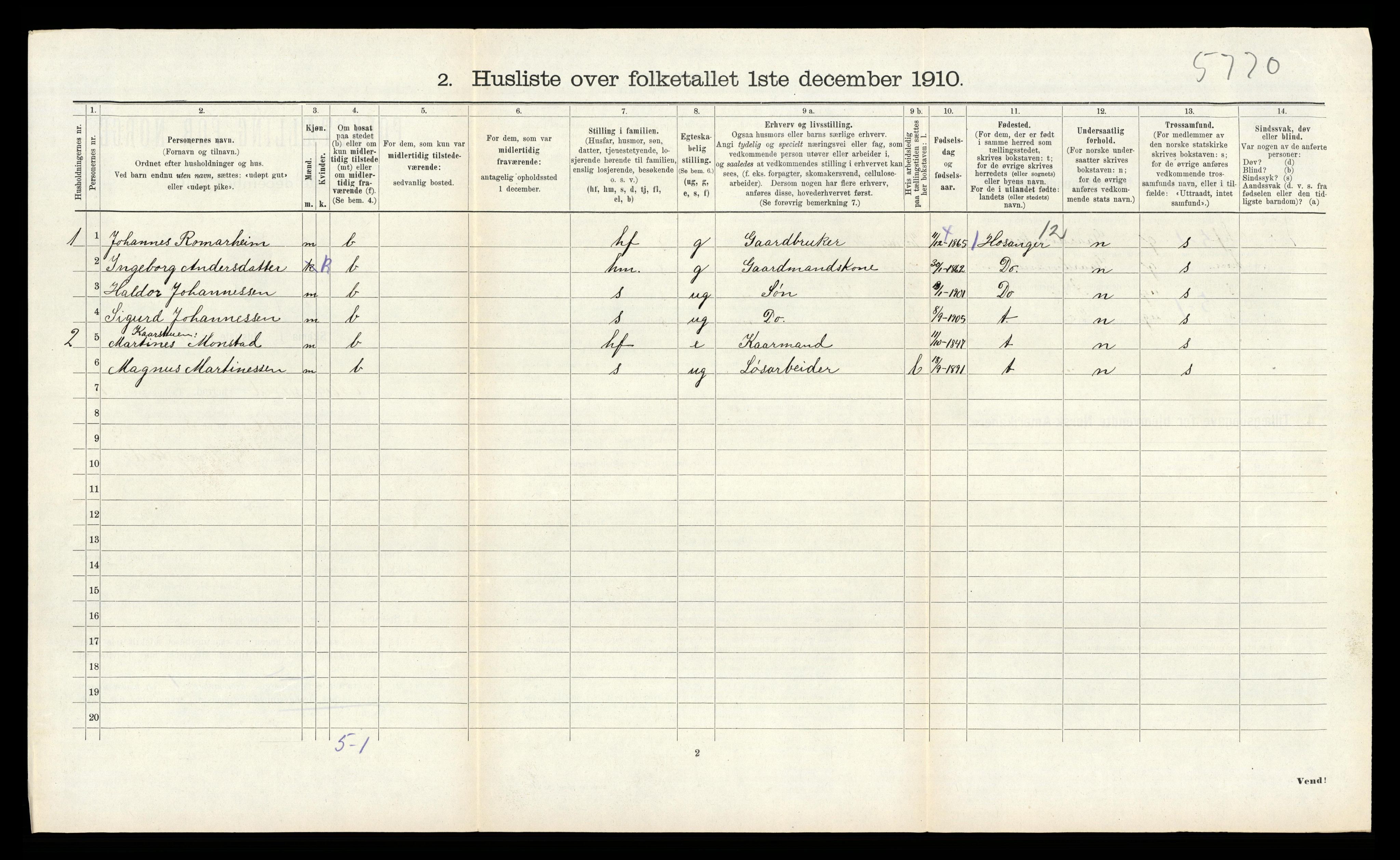 RA, 1910 census for Alversund, 1910, p. 867