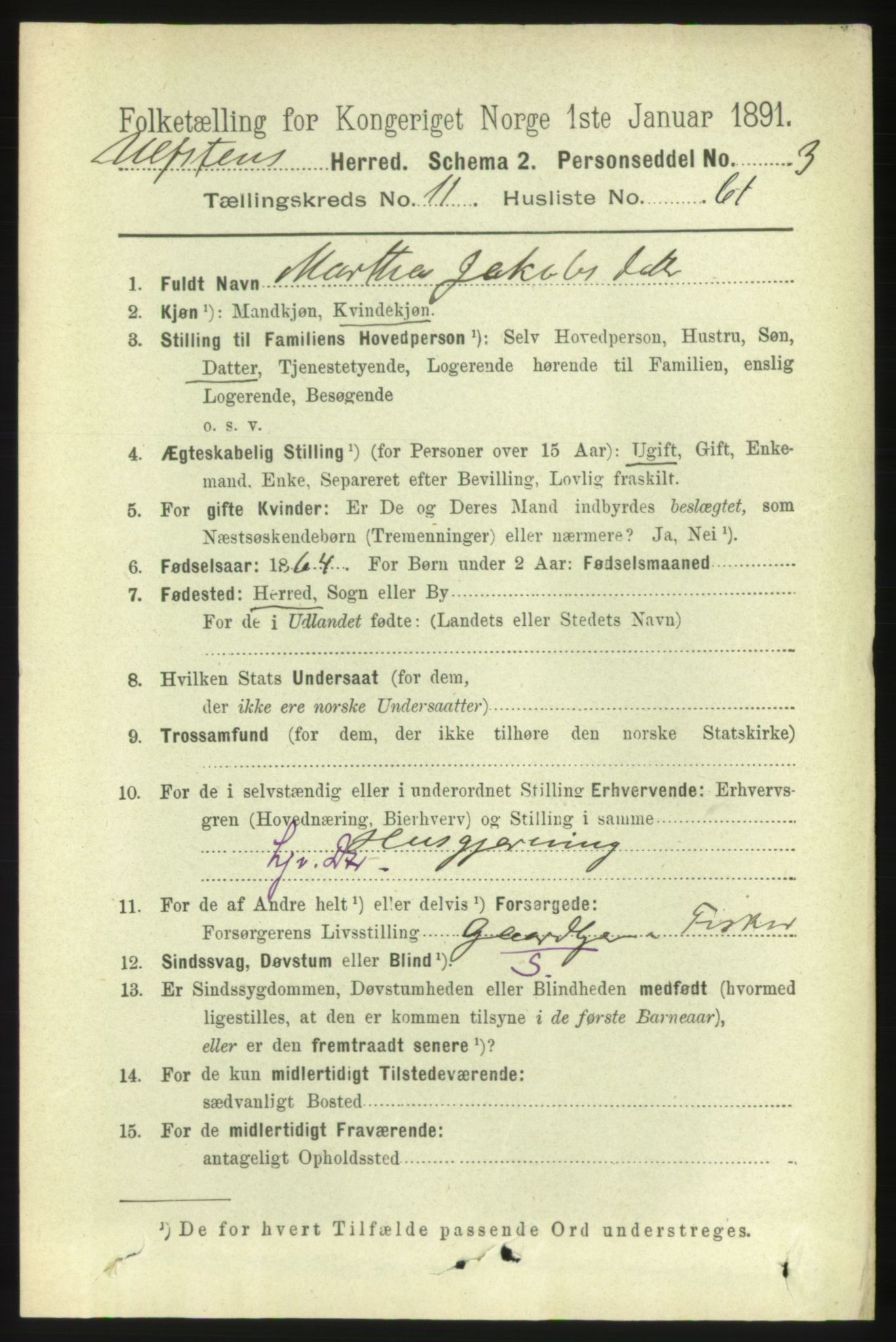 RA, 1891 census for 1516 Ulstein, 1891, p. 3802