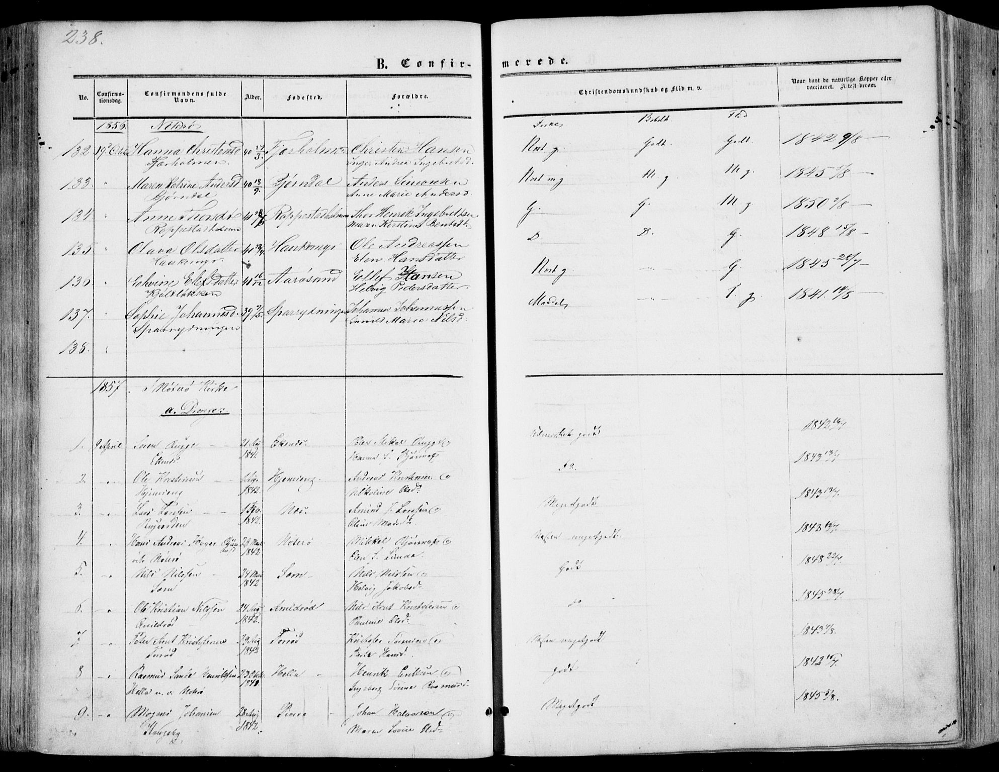 Nøtterøy kirkebøker, AV/SAKO-A-354/F/Fa/L0006: Parish register (official) no. I 6, 1852-1864, p. 238