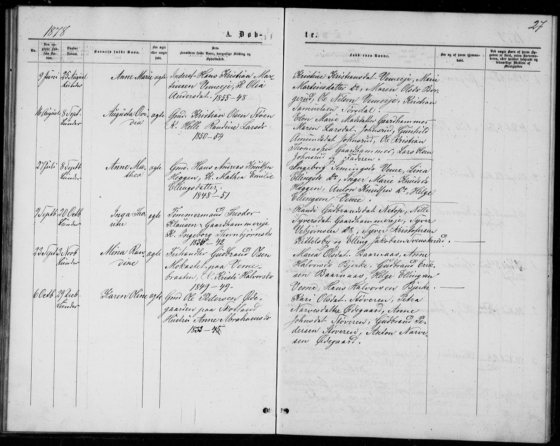 Norderhov kirkebøker, AV/SAKO-A-237/G/Ga/L0007: Parish register (copy) no. I 7, 1877-1887, p. 27