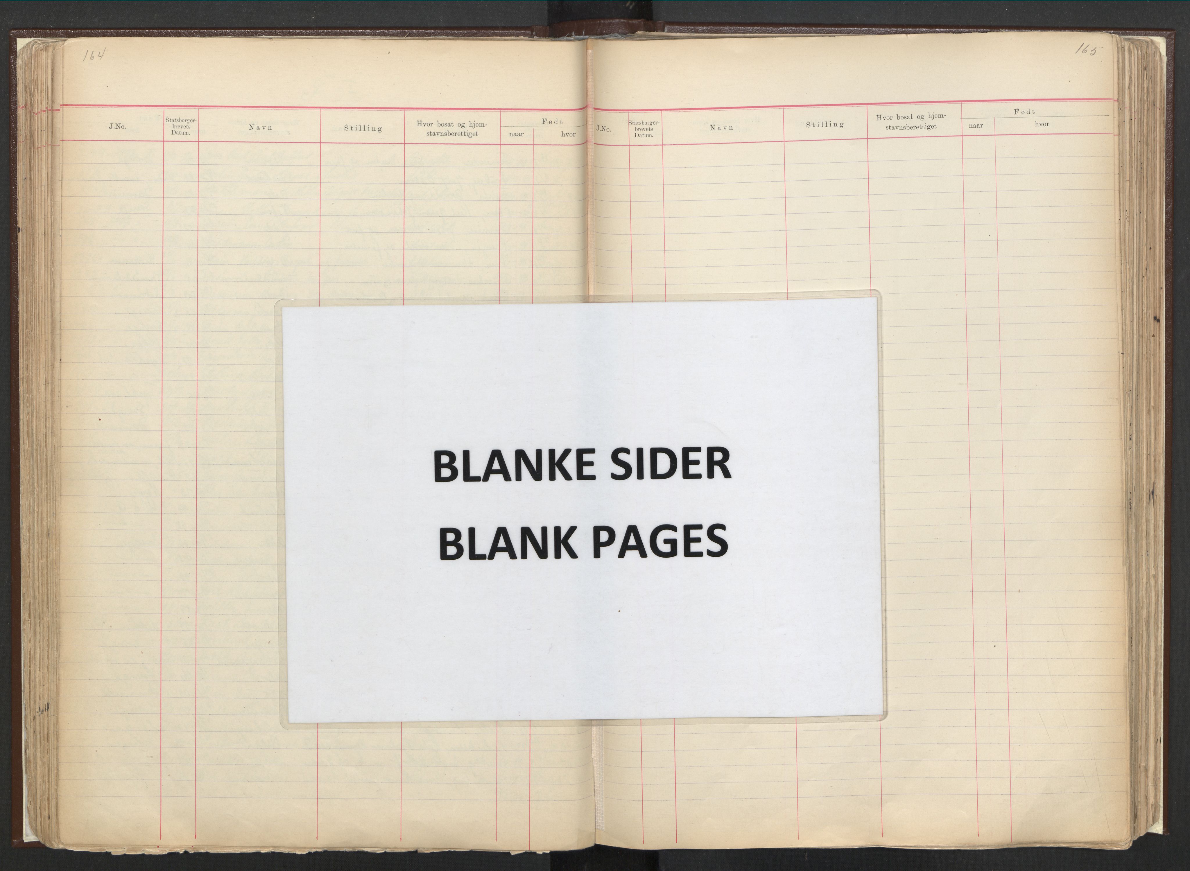 Justisdepartementet, 3. politikontor P3, RA/S-1051/C/Cc/L0001: Journal over statsborgersaker, 1891-1946, p. 164-165