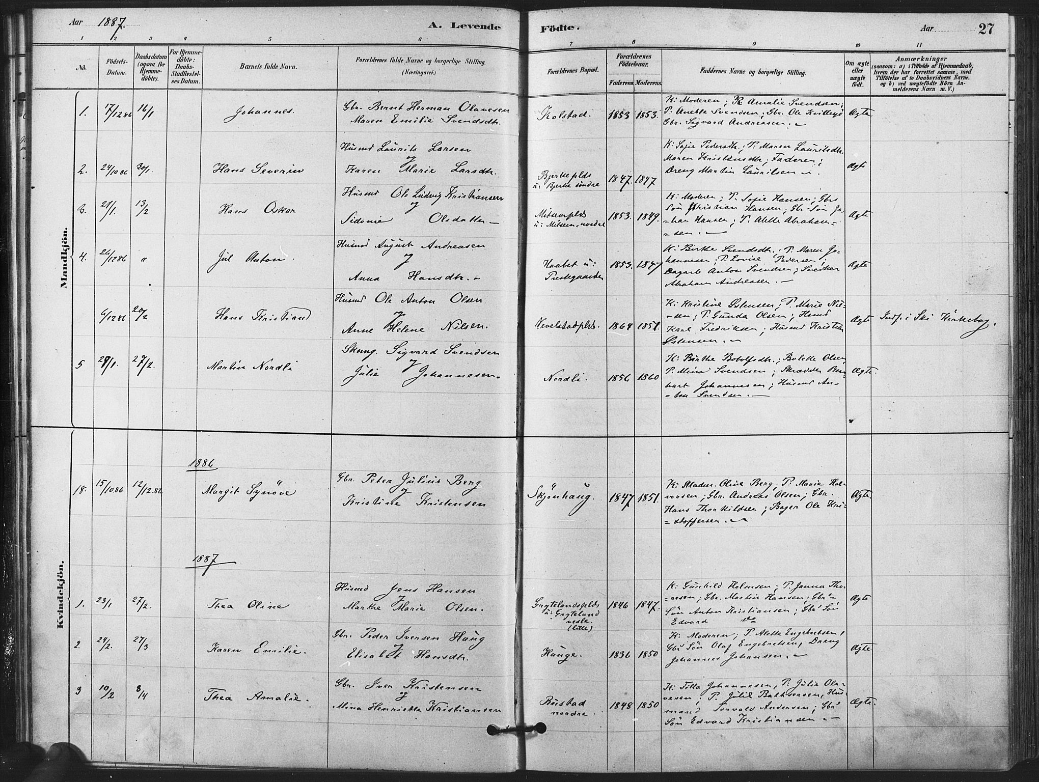 Kråkstad prestekontor Kirkebøker, SAO/A-10125a/F/Fa/L0009: Parish register (official) no. I 9, 1880-1892, p. 27