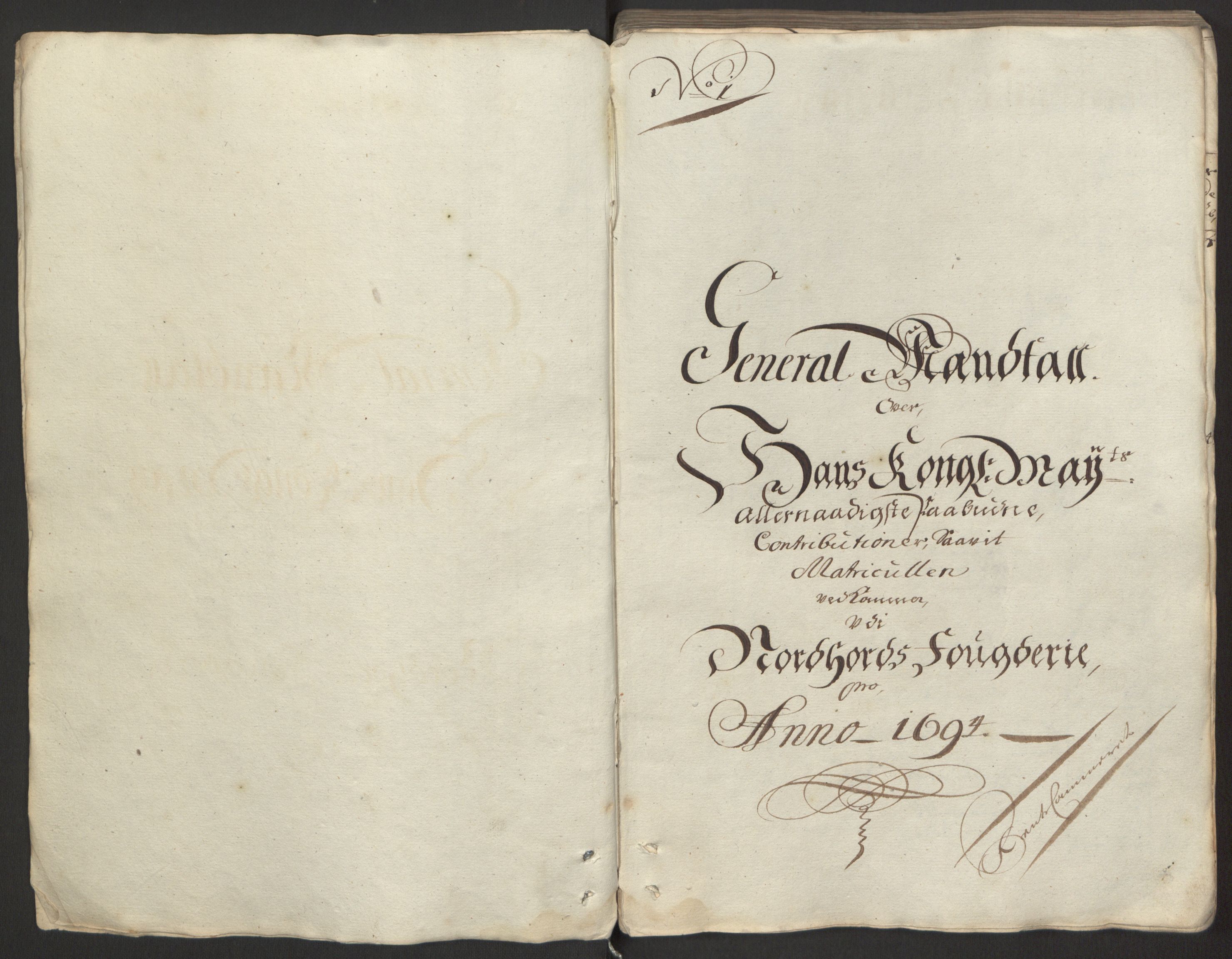 Rentekammeret inntil 1814, Reviderte regnskaper, Fogderegnskap, RA/EA-4092/R51/L3182: Fogderegnskap Nordhordland og Voss, 1694, p. 11