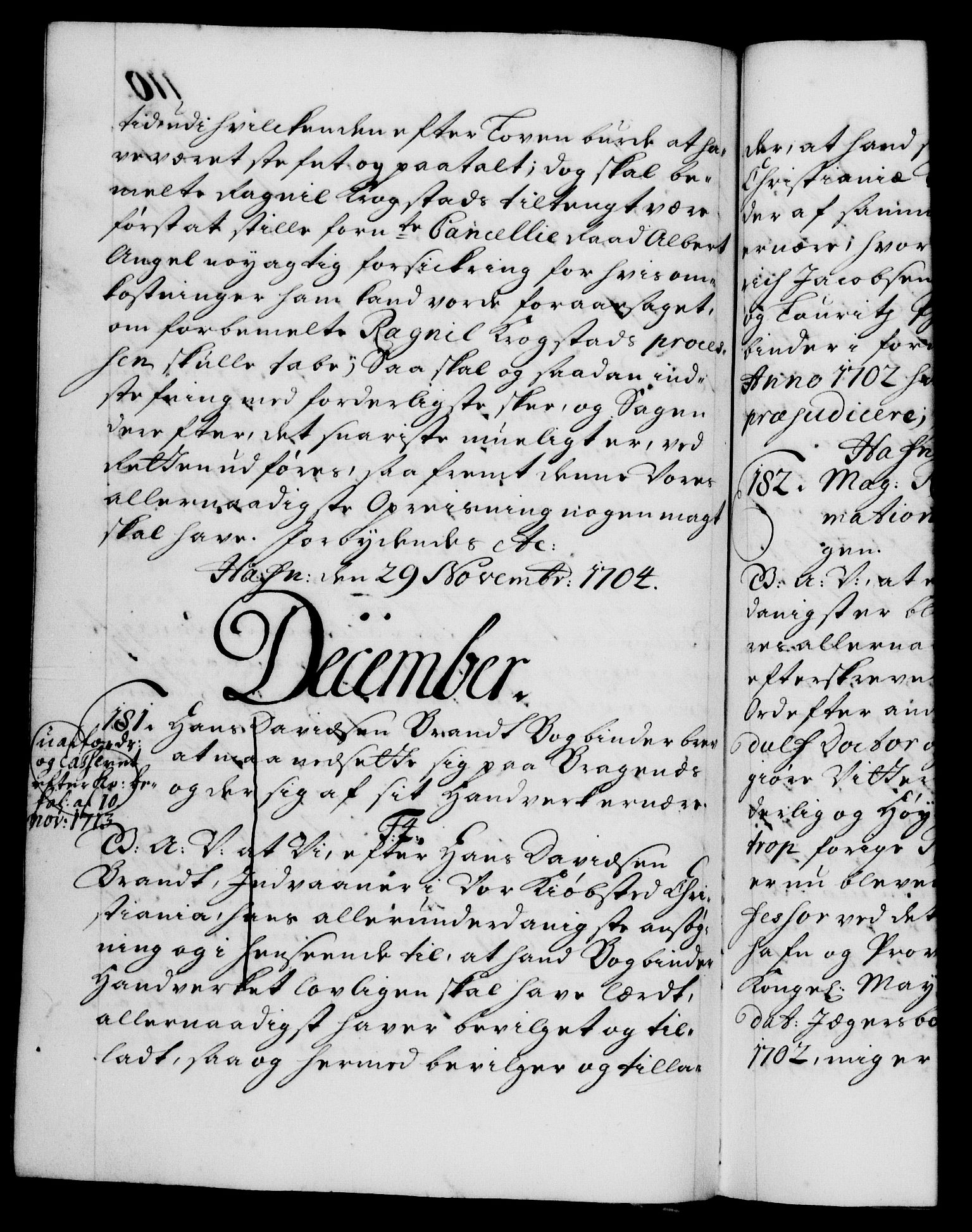 Danske Kanselli 1572-1799, AV/RA-EA-3023/F/Fc/Fca/Fcaa/L0019: Norske registre, 1704-1707, p. 110b