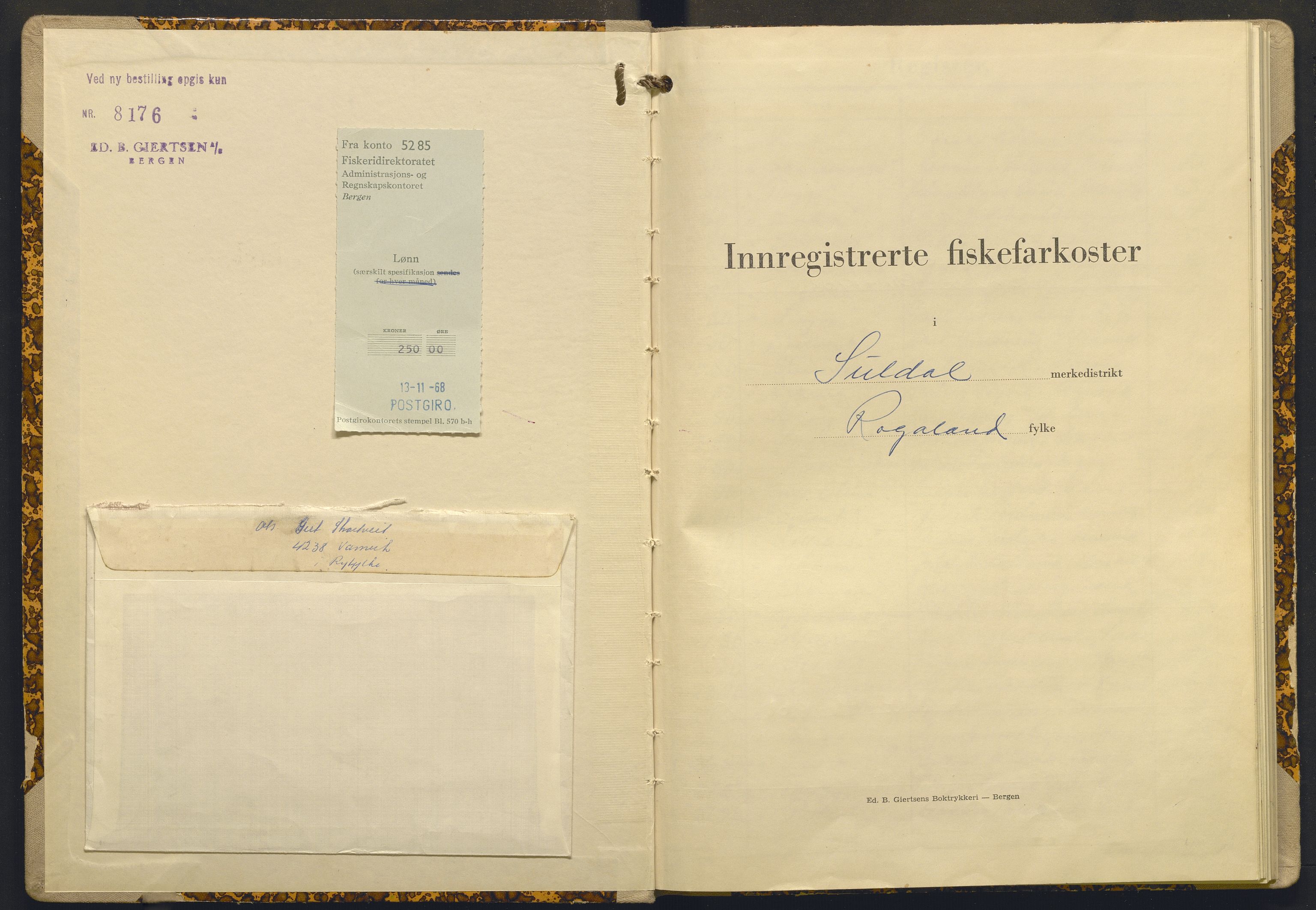 Fiskeridirektoratet - 1 Adm. ledelse - 13 Båtkontoret, AV/SAB-A-2003/I/Ia/Iai/L0120: 135.0944/1 Merkeprotokoll - Suldal, 1964-1968