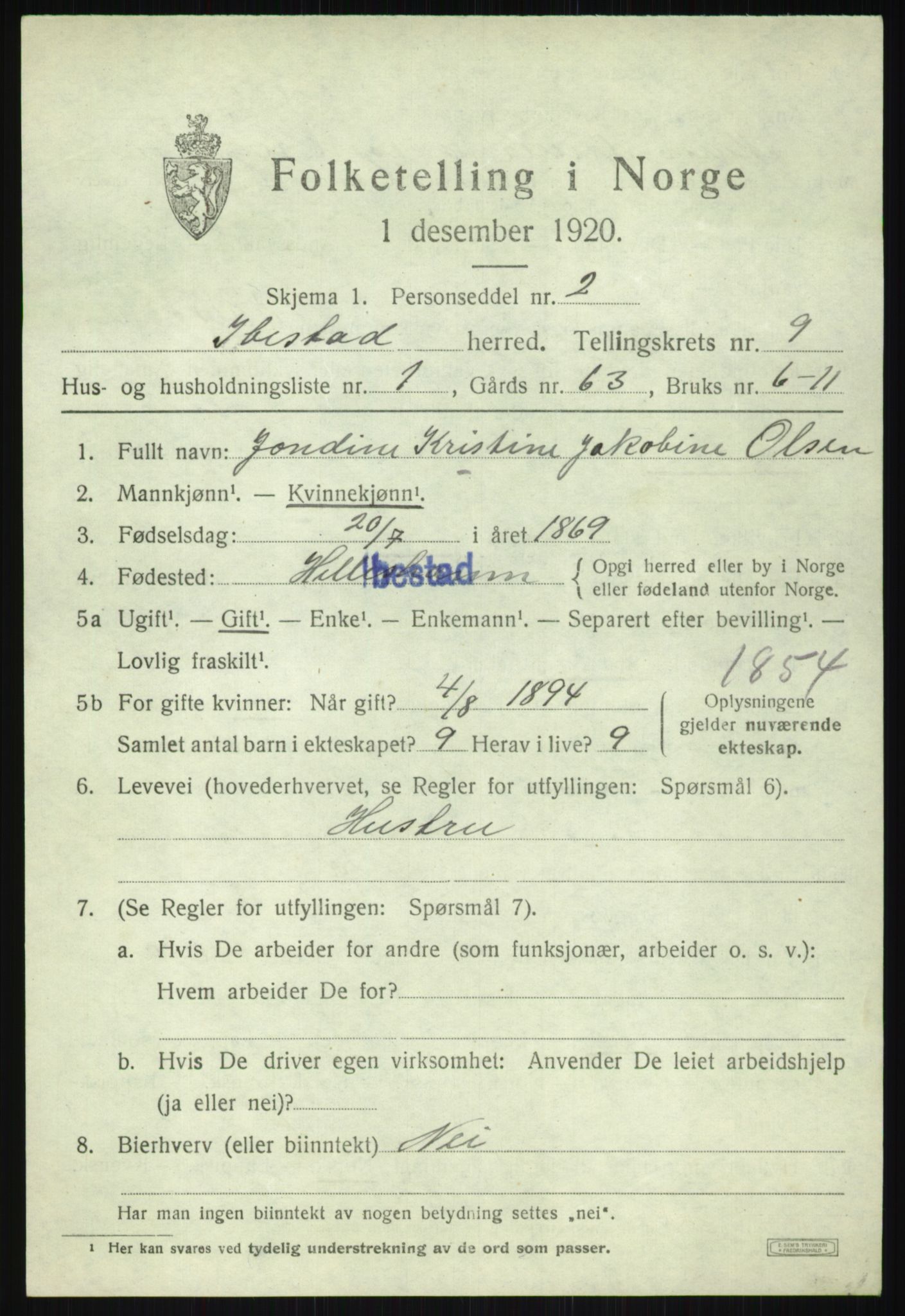 SATØ, 1920 census for Ibestad, 1920, p. 5418