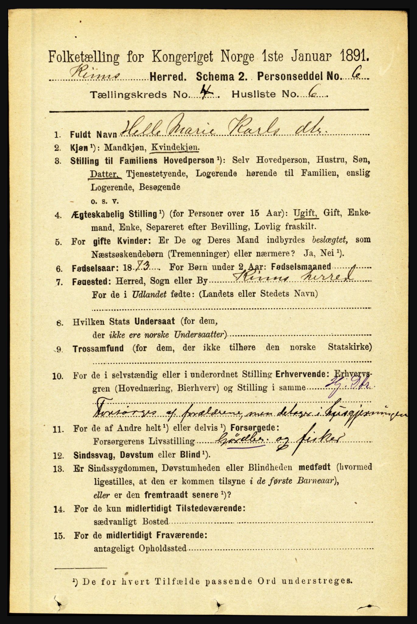 RA, 1891 census for 1437 Kinn, 1891, p. 1362