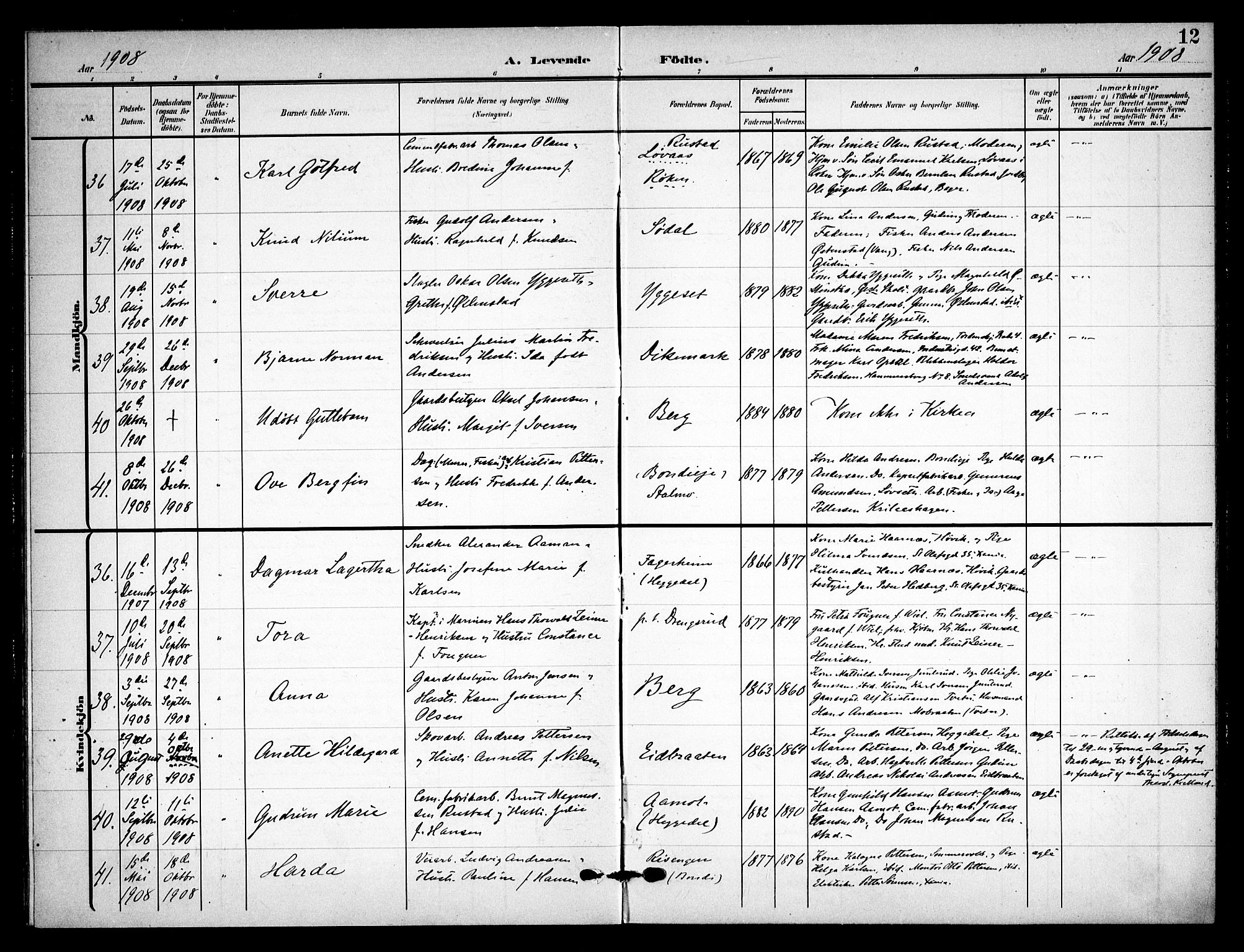 Asker prestekontor Kirkebøker, AV/SAO-A-10256a/F/Fa/L0017: Parish register (official) no. I 17, 1907-1915, p. 12