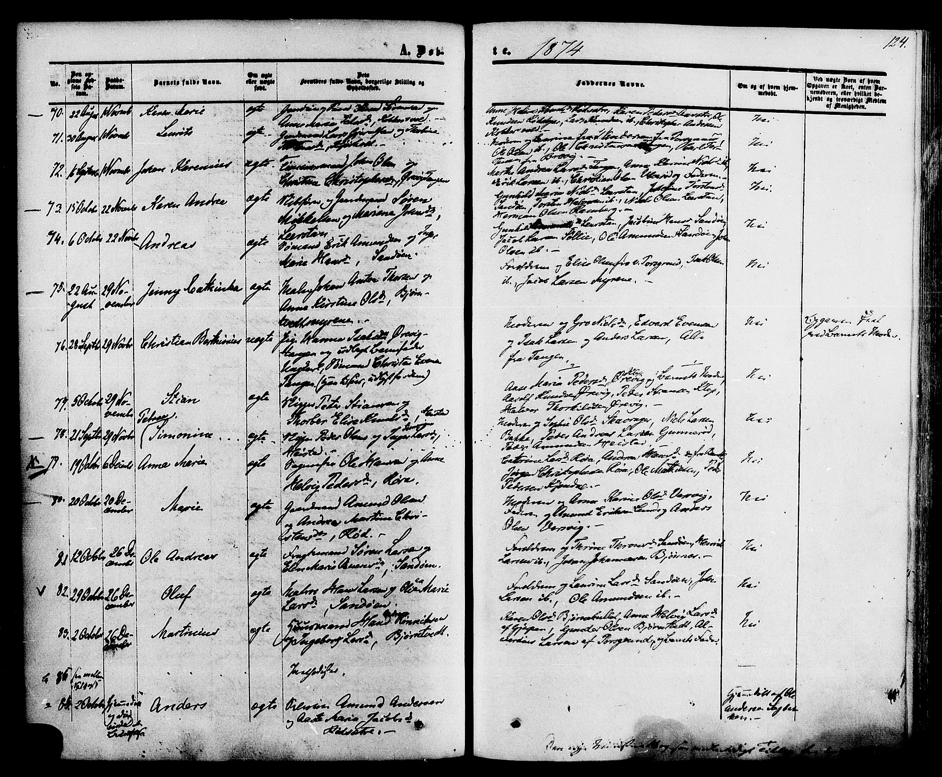 Eidanger kirkebøker, SAKO/A-261/F/Fa/L0010: Parish register (official) no. 10, 1859-1874, p. 124