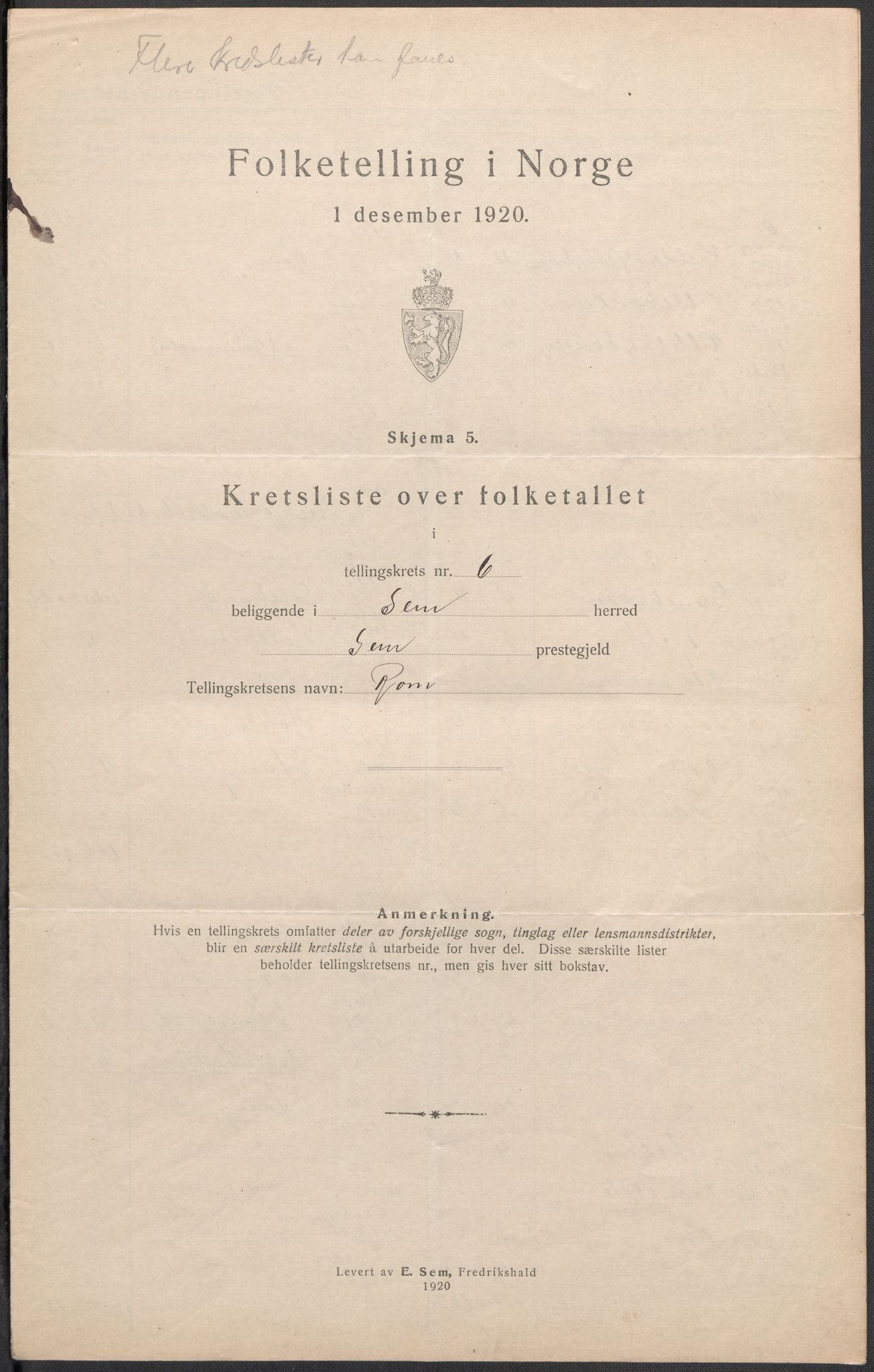 SAKO, 1920 census for Sem, 1920, p. 40