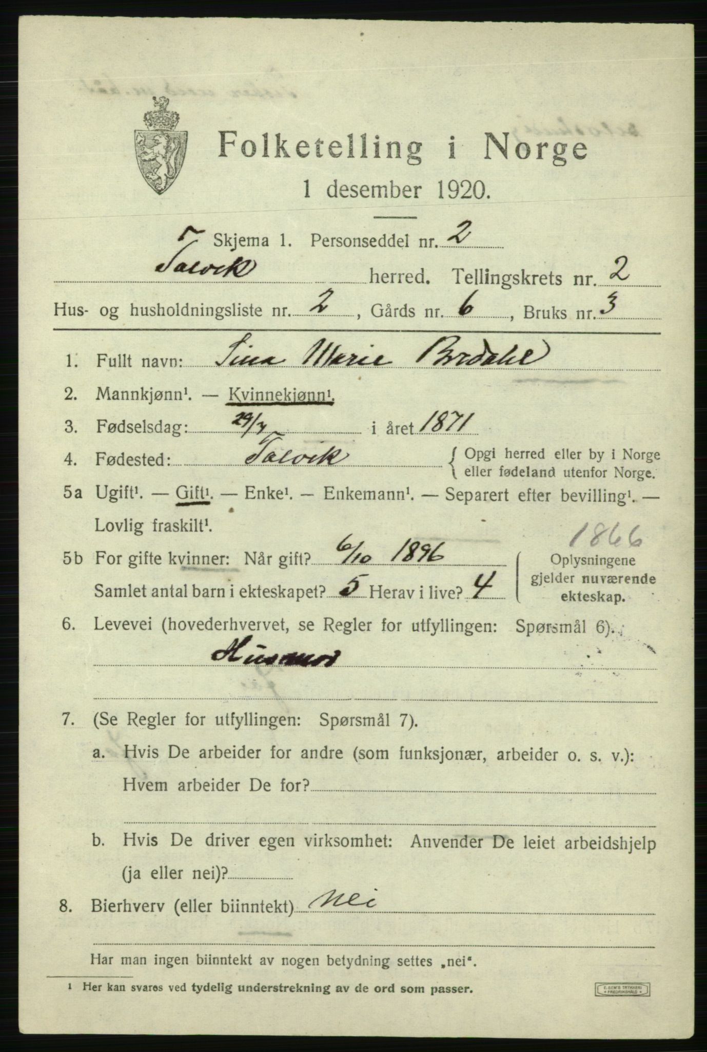 SATØ, 1920 census for Talvik, 1920, p. 1552