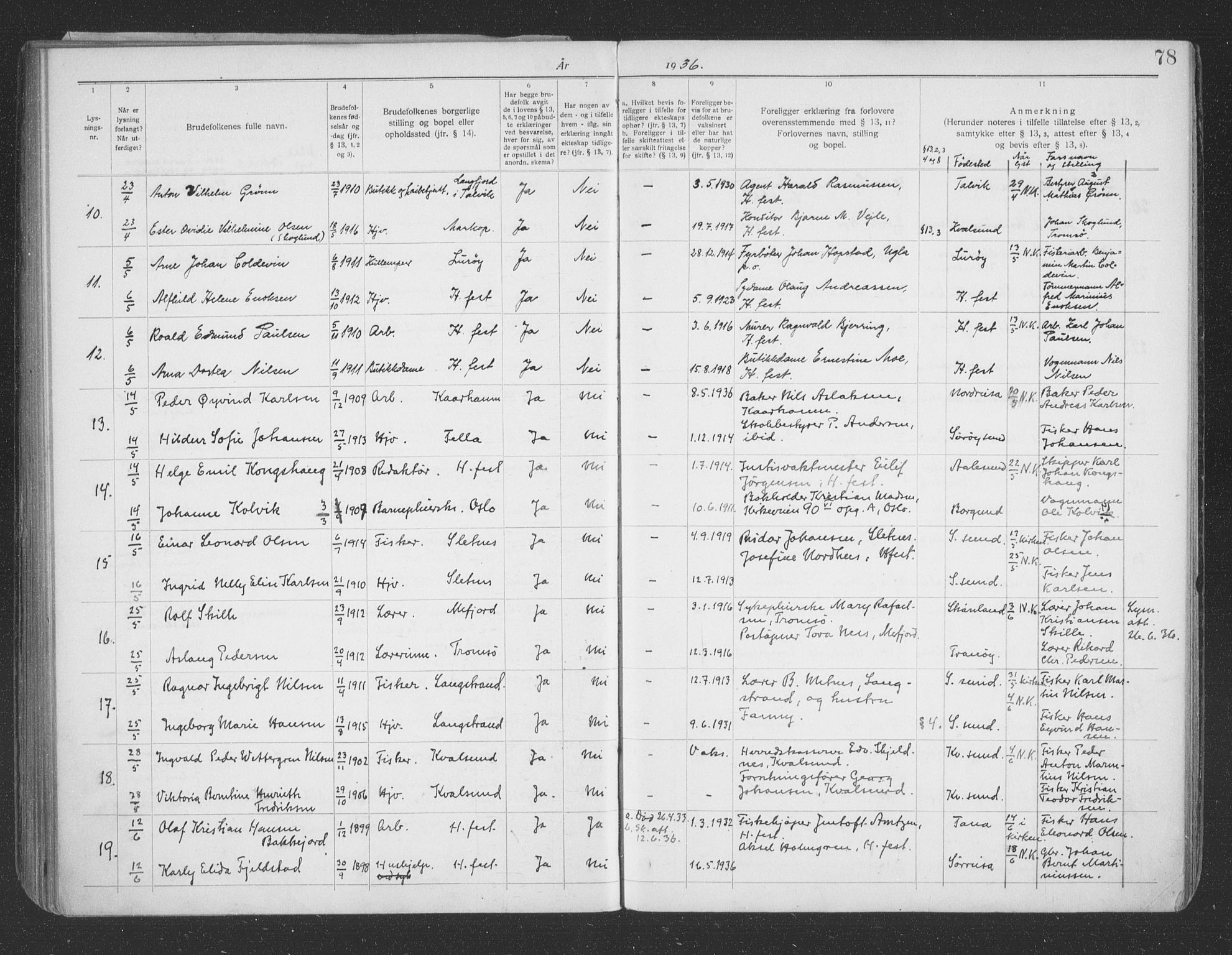 Hammerfest sokneprestkontor, AV/SATØ-S-1347/I/Ib/L0073: Banns register no. 73, 1921-1939, p. 78