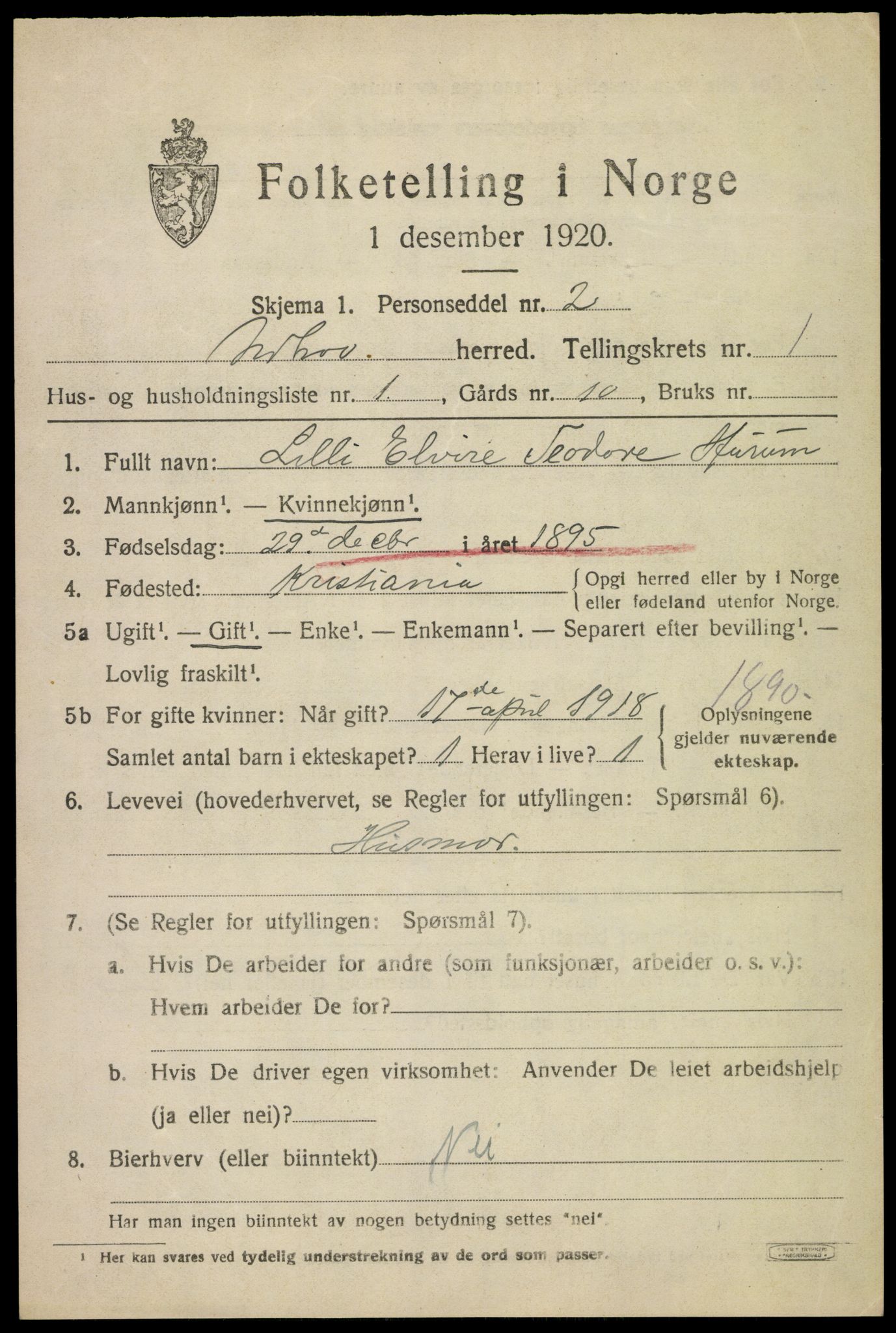 SAKO, 1920 census for Norderhov, 1920, p. 3608