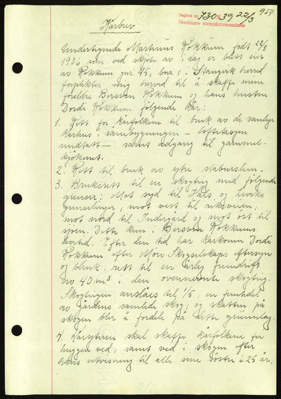 Nordmøre sorenskriveri, SAT/A-4132/1/2/2Ca: Mortgage book no. B84, 1938-1939, Diary no: : 730/1939