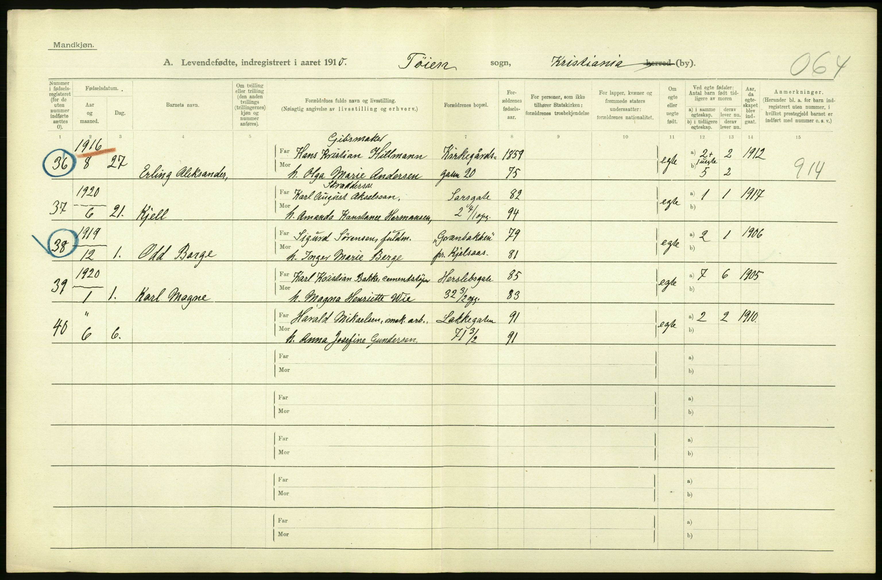 Statistisk sentralbyrå, Sosiodemografiske emner, Befolkning, AV/RA-S-2228/D/Df/Dfb/Dfbj/L0009: Kristiania: Levendefødte menn og kvinner., 1920, p. 14
