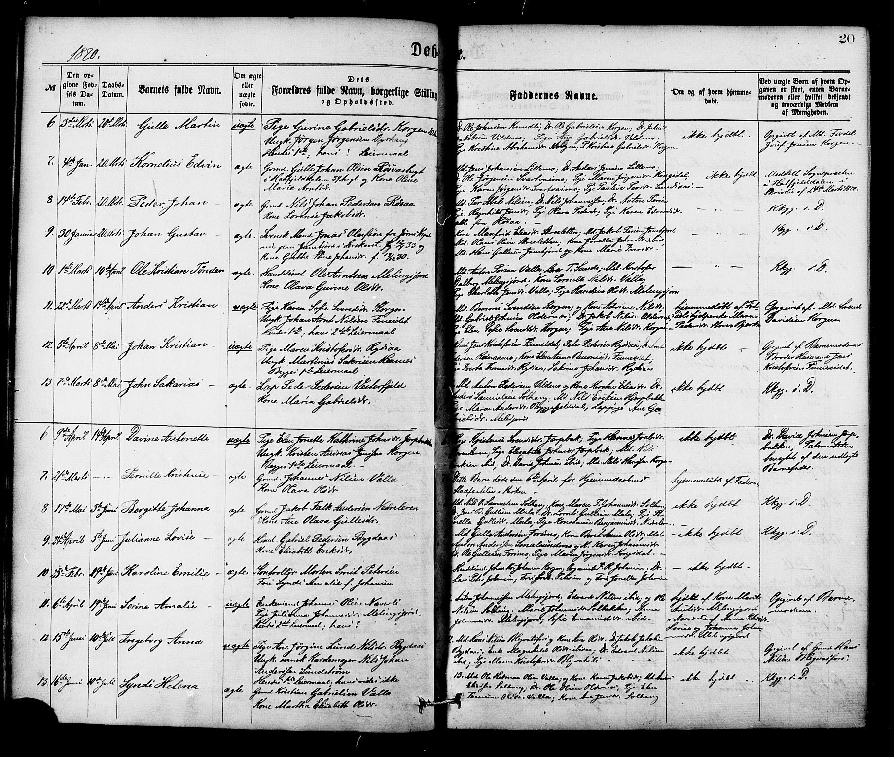 Ministerialprotokoller, klokkerbøker og fødselsregistre - Nordland, SAT/A-1459/826/L0378: Parish register (official) no. 826A01, 1865-1878, p. 20
