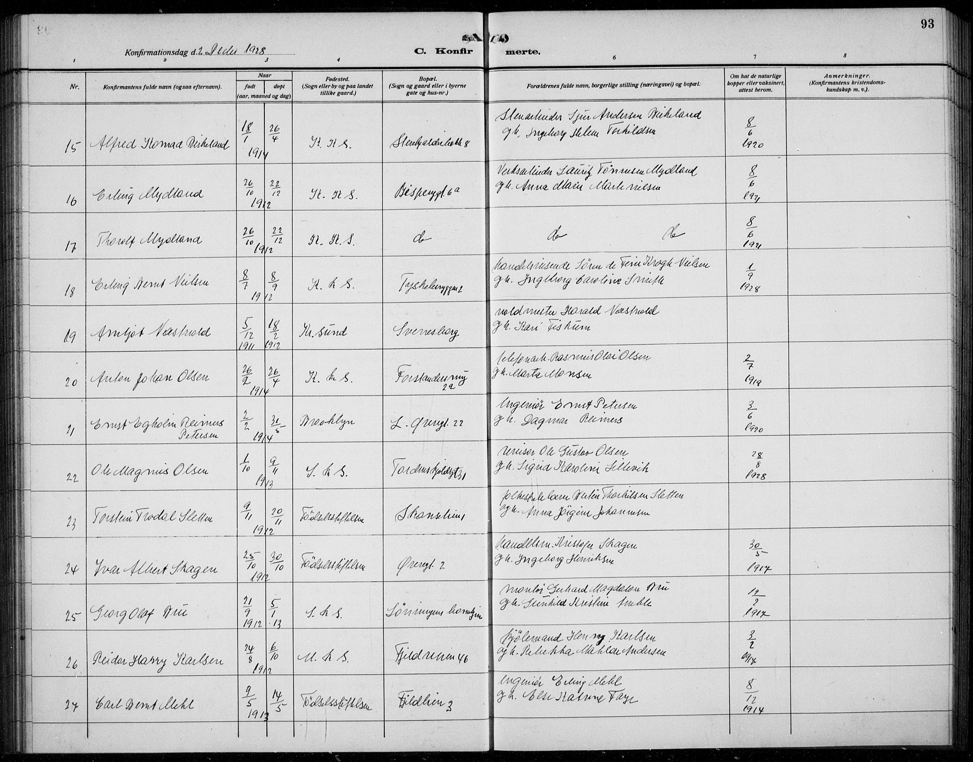 Korskirken sokneprestembete, AV/SAB-A-76101/H/Hab: Parish register (copy) no. C 6, 1918-1941, p. 93