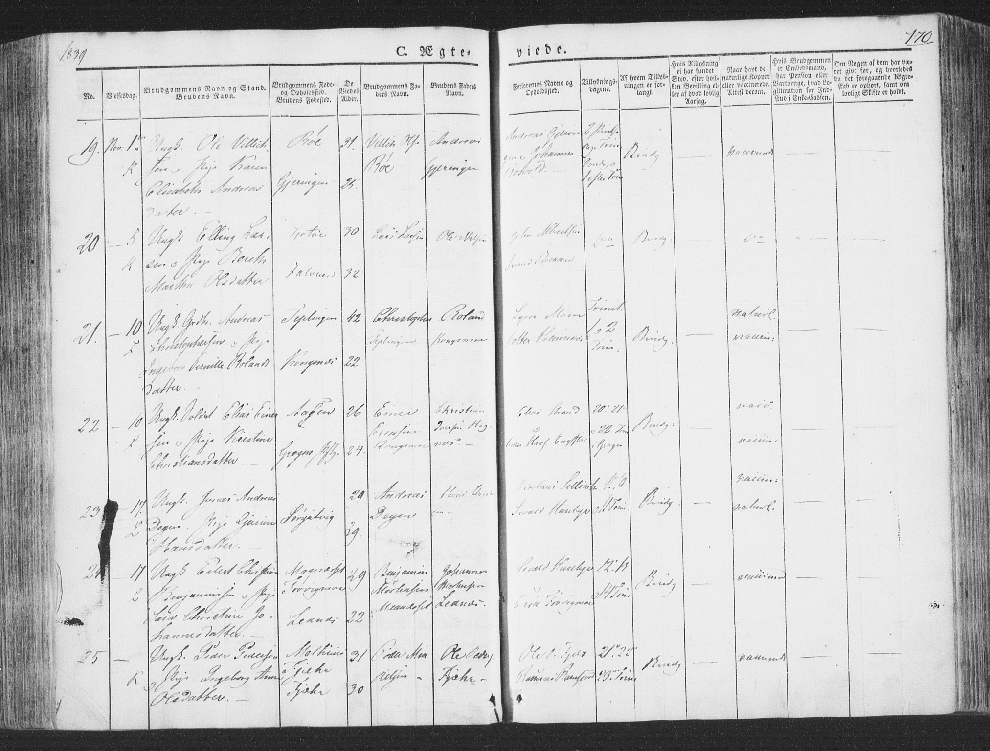 Ministerialprotokoller, klokkerbøker og fødselsregistre - Nord-Trøndelag, SAT/A-1458/780/L0639: Parish register (official) no. 780A04, 1830-1844, p. 170
