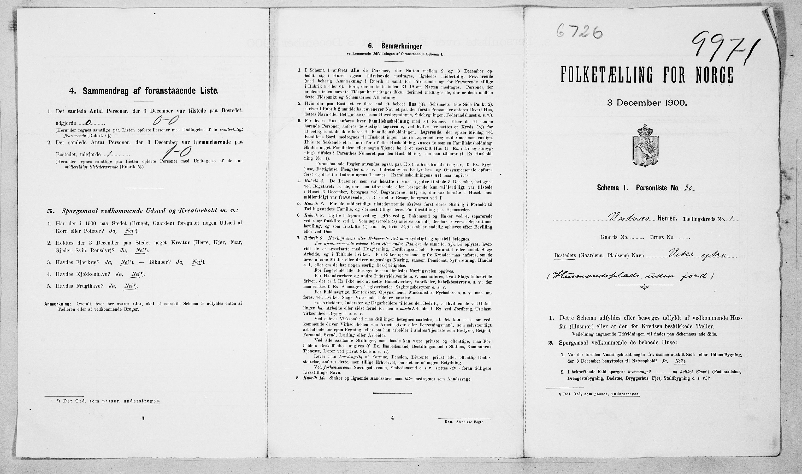 SAT, 1900 census for Vestnes, 1900, p. 22