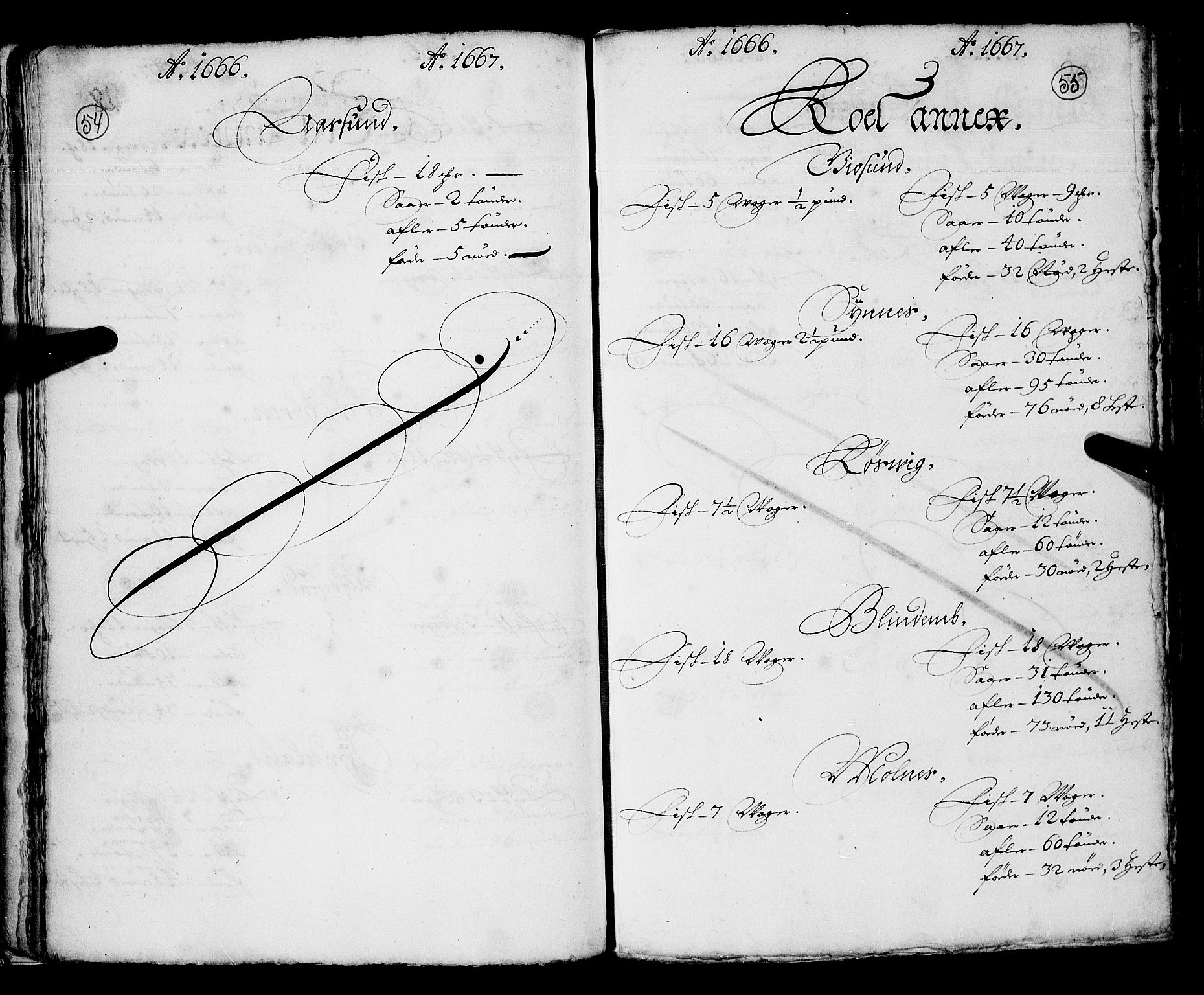 Rentekammeret inntil 1814, Realistisk ordnet avdeling, AV/RA-EA-4070/N/Nb/Nba/L0046: Sunnmøre fogderi, 1666-1667, p. 54-55