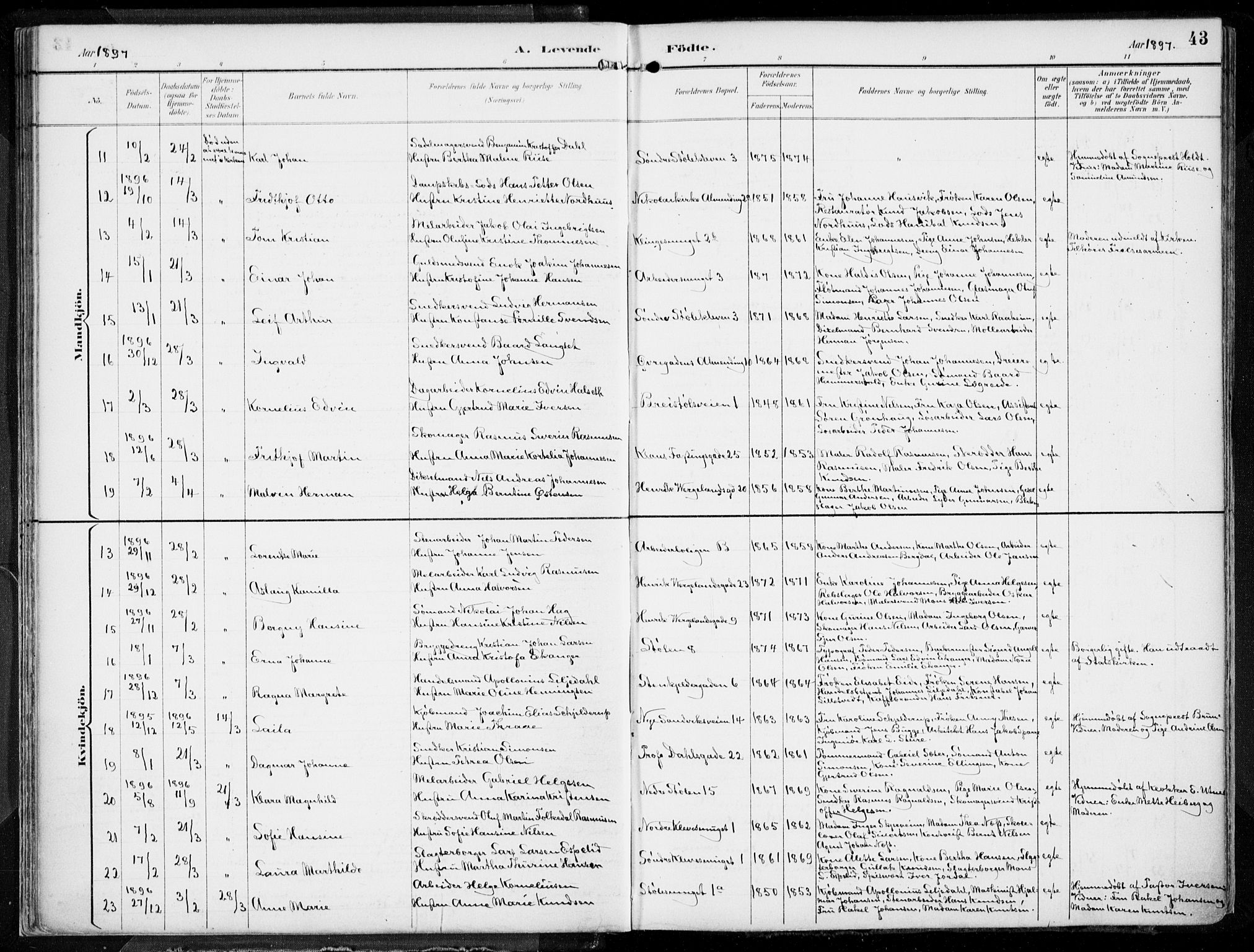 Mariakirken Sokneprestembete, AV/SAB-A-76901/H/Hab/L0005: Parish register (copy) no. A 5, 1893-1913, p. 43