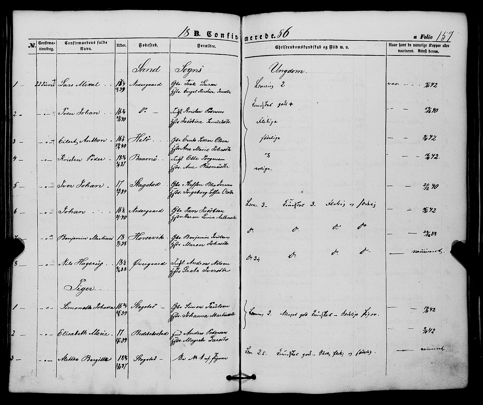 Trondenes sokneprestkontor, AV/SATØ-S-1319/H/Ha/L0011kirke: Parish register (official) no. 11, 1853-1862, p. 157