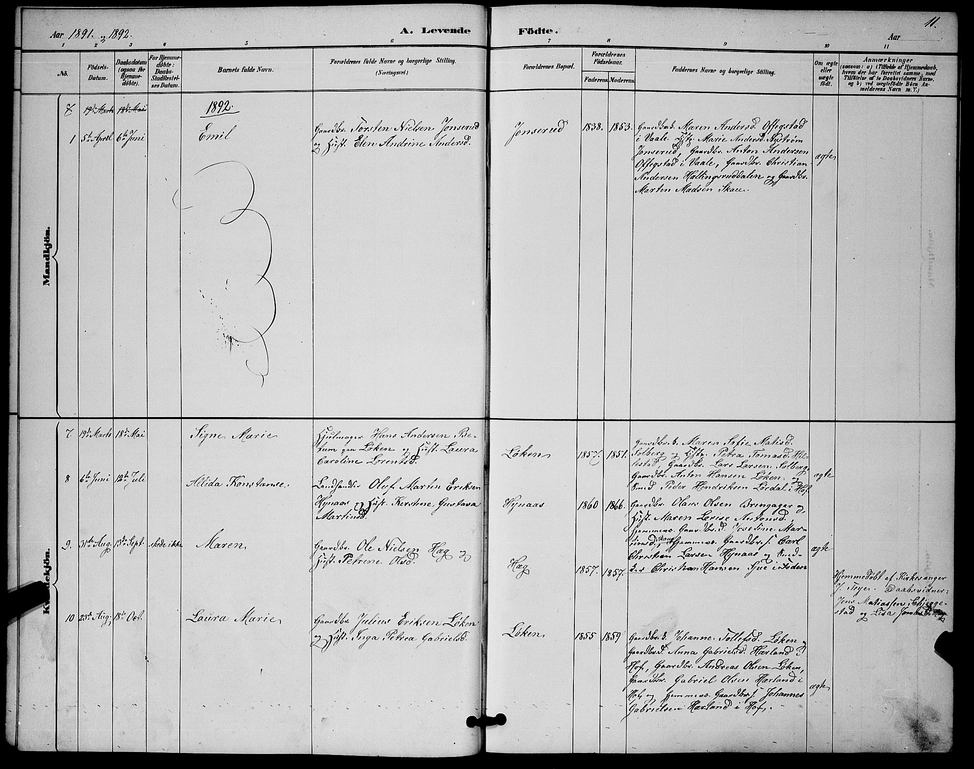 Botne kirkebøker, AV/SAKO-A-340/G/Gb/L0003: Parish register (copy) no. II 3, 1887-1899, p. 11