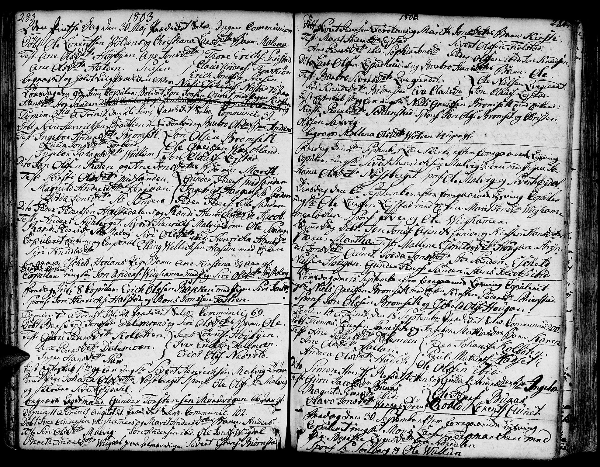 Ministerialprotokoller, klokkerbøker og fødselsregistre - Sør-Trøndelag, SAT/A-1456/606/L0281: Parish register (official) no. 606A02 /2, 1781-1817, p. 283-284