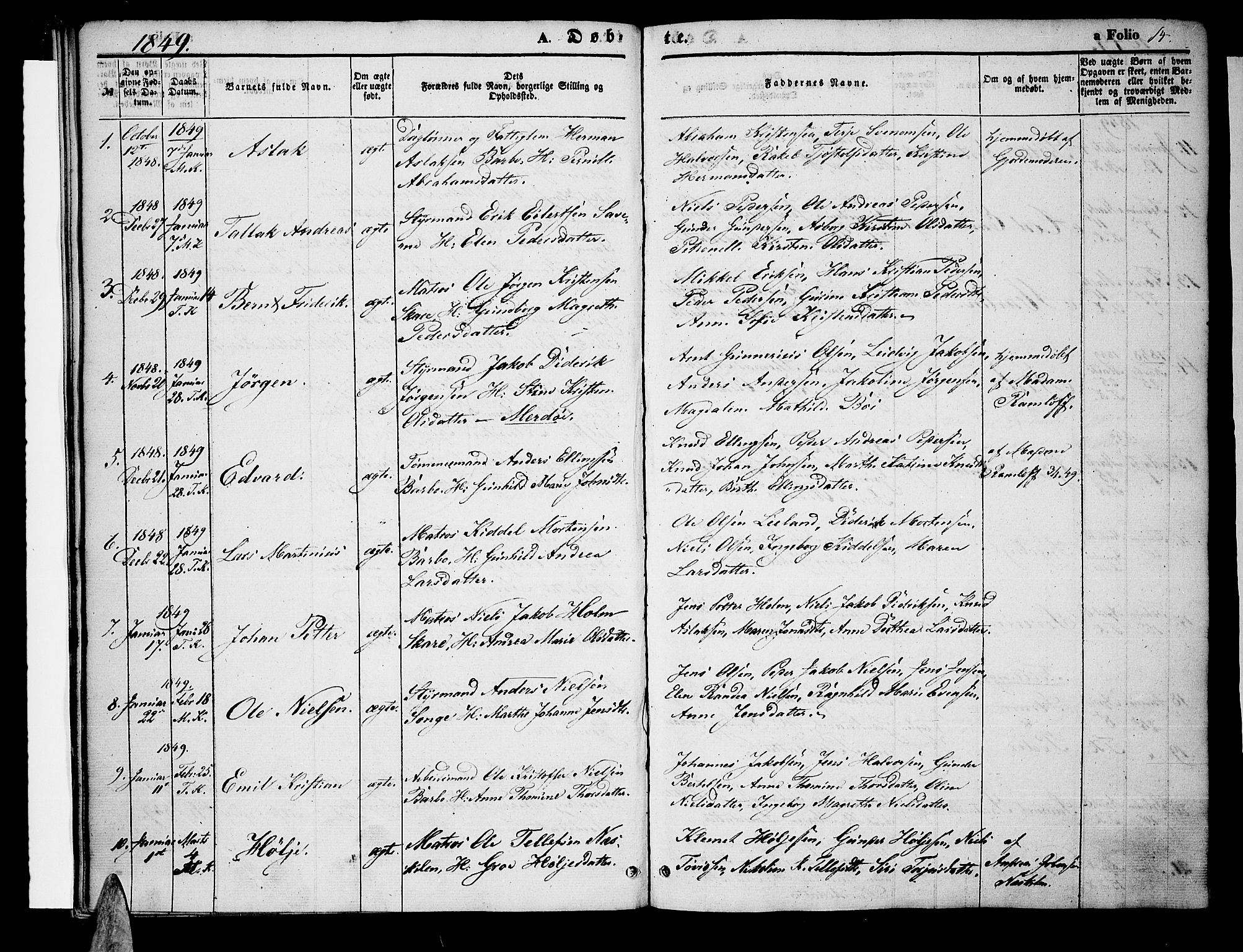 Tromøy sokneprestkontor, SAK/1111-0041/F/Fa/L0005: Parish register (official) no. A 5, 1847-1856, p. 14