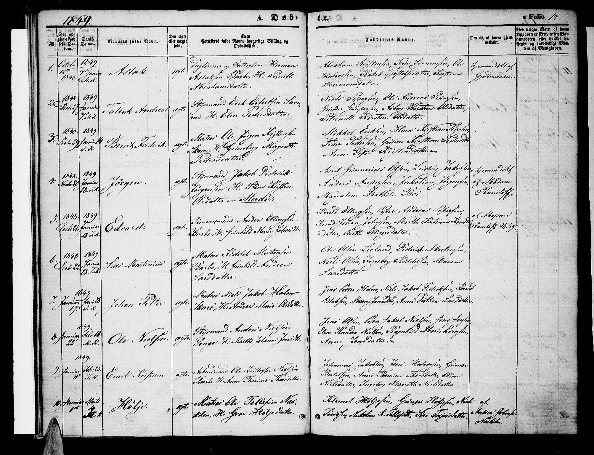 Tromøy sokneprestkontor, AV/SAK-1111-0041/F/Fa/L0005: Parish register (official) no. A 5, 1847-1856, p. 14